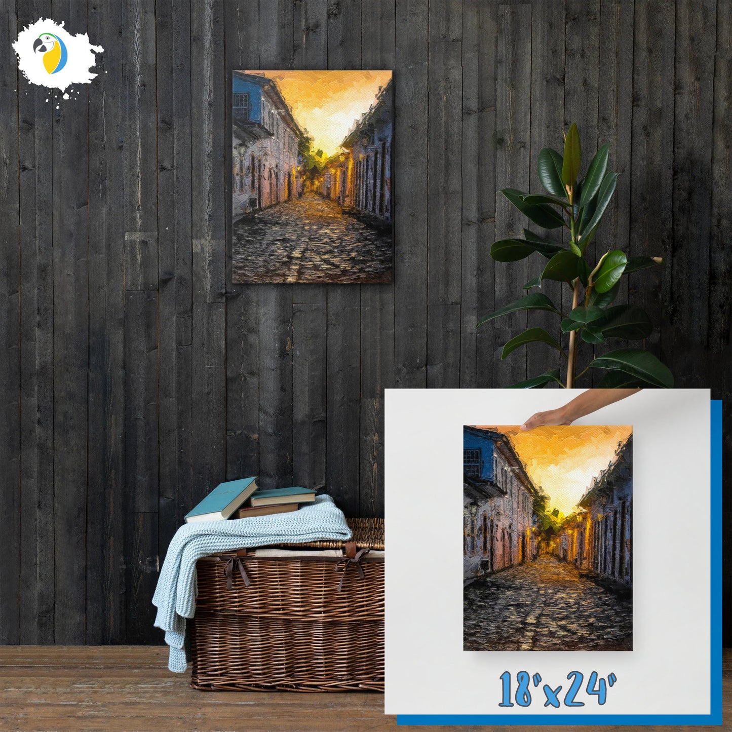 Impressionist Painting Of Paraty Village At Dawn | Brazilian Warm Color Virant Scene Thin Canvas Art | Rio De Janeiro Brazil Digital Print | Apollo Tarot Etsy Shop