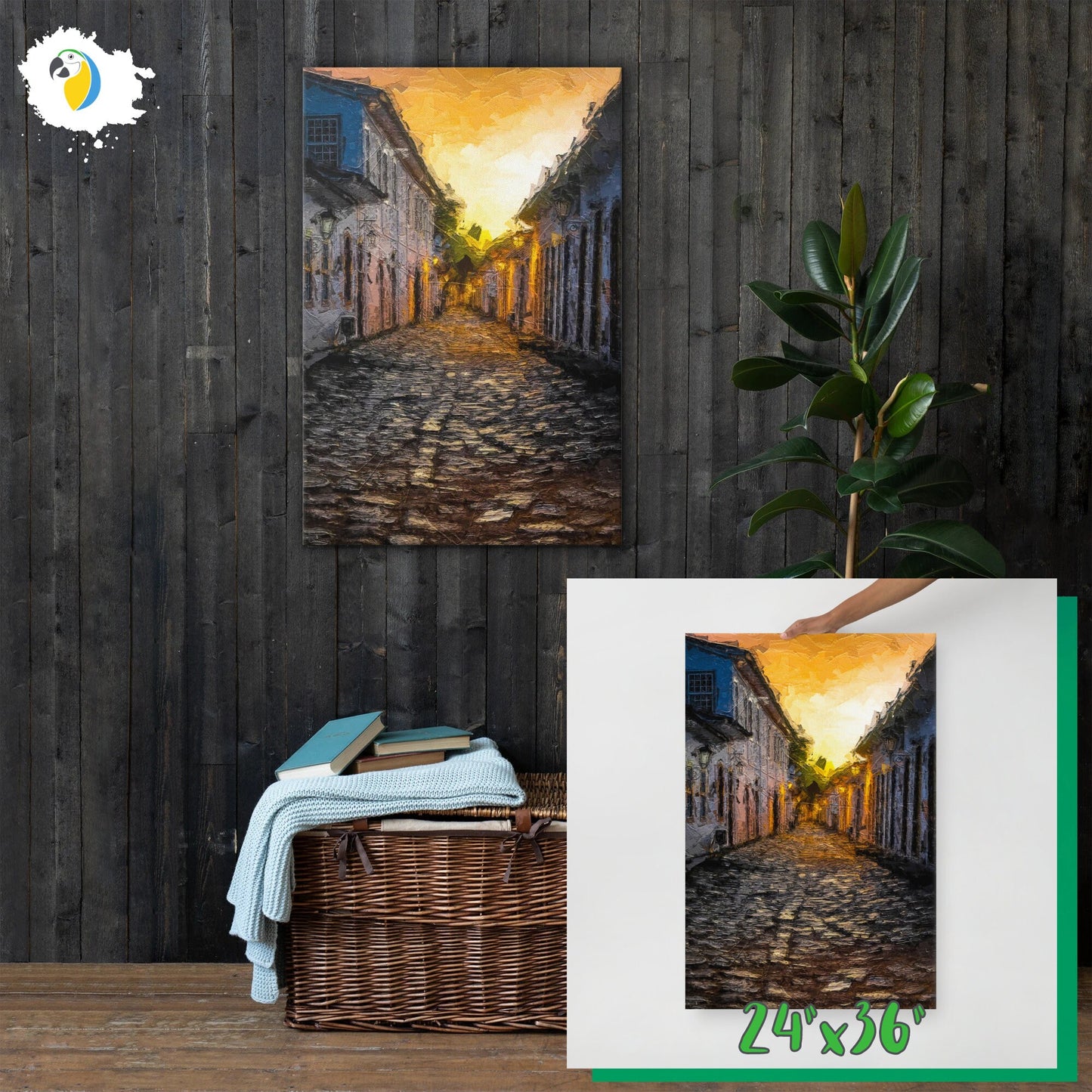 Impressionist Painting Of Paraty Village At Dawn | Brazilian Warm Color Virant Scene Thin Canvas Art | Rio De Janeiro Brazil Digital Print | Apollo Tarot Etsy Shop