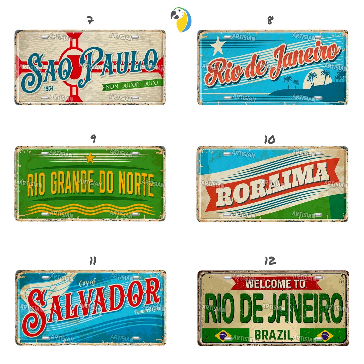 Brazilian States License Plate | Brazil City Names Tin Sign | Retro Wall Hanging Metal Print | Vintage Shabby Chic South American Decor | Papagaio Studio Etsy Shop