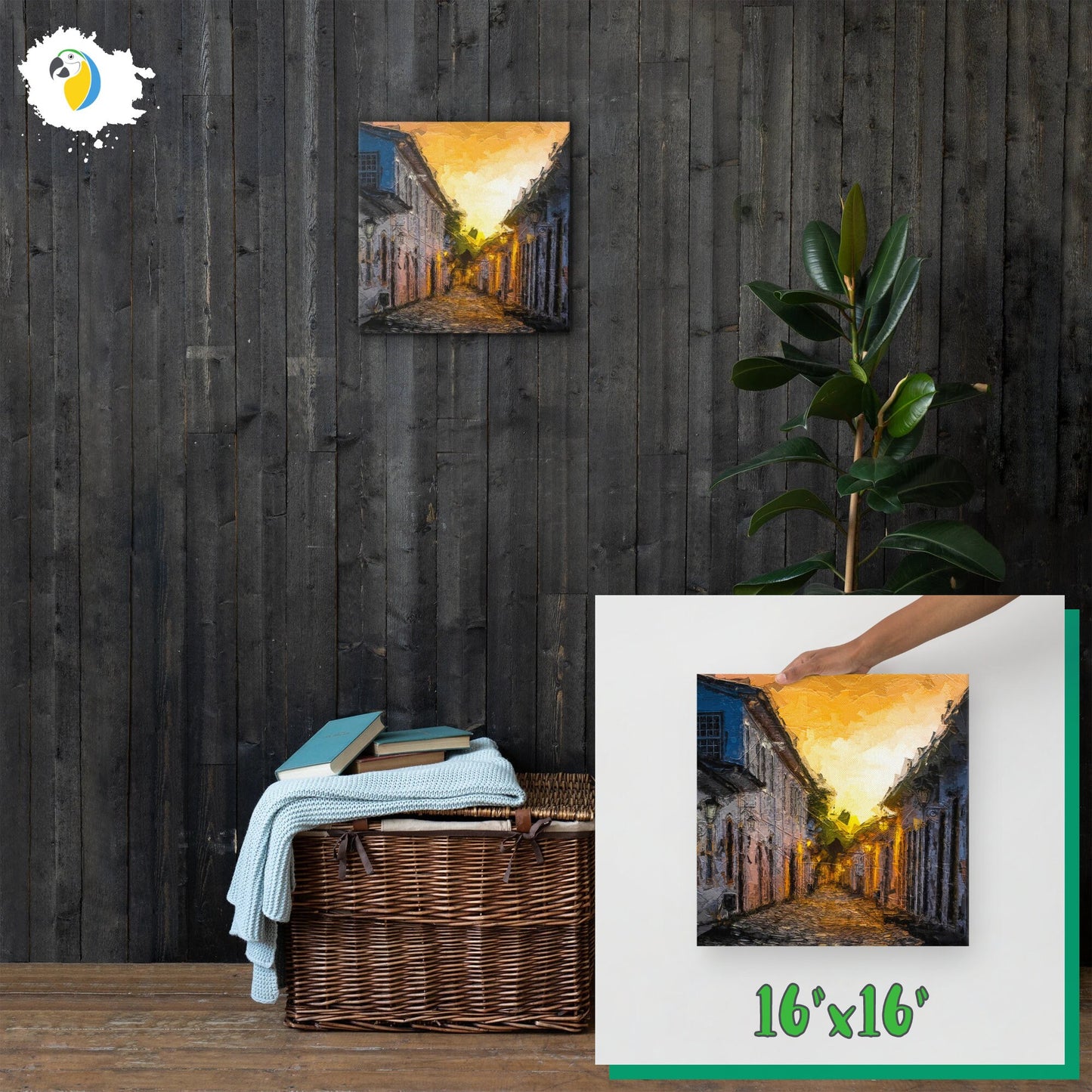 Impressionist Painting Of Paraty Village At Dawn | Brazilian Warm Color Virant Scene Thin Canvas Art | Rio De Janeiro Brazil Digital Print | Apollo Tarot Etsy Shop