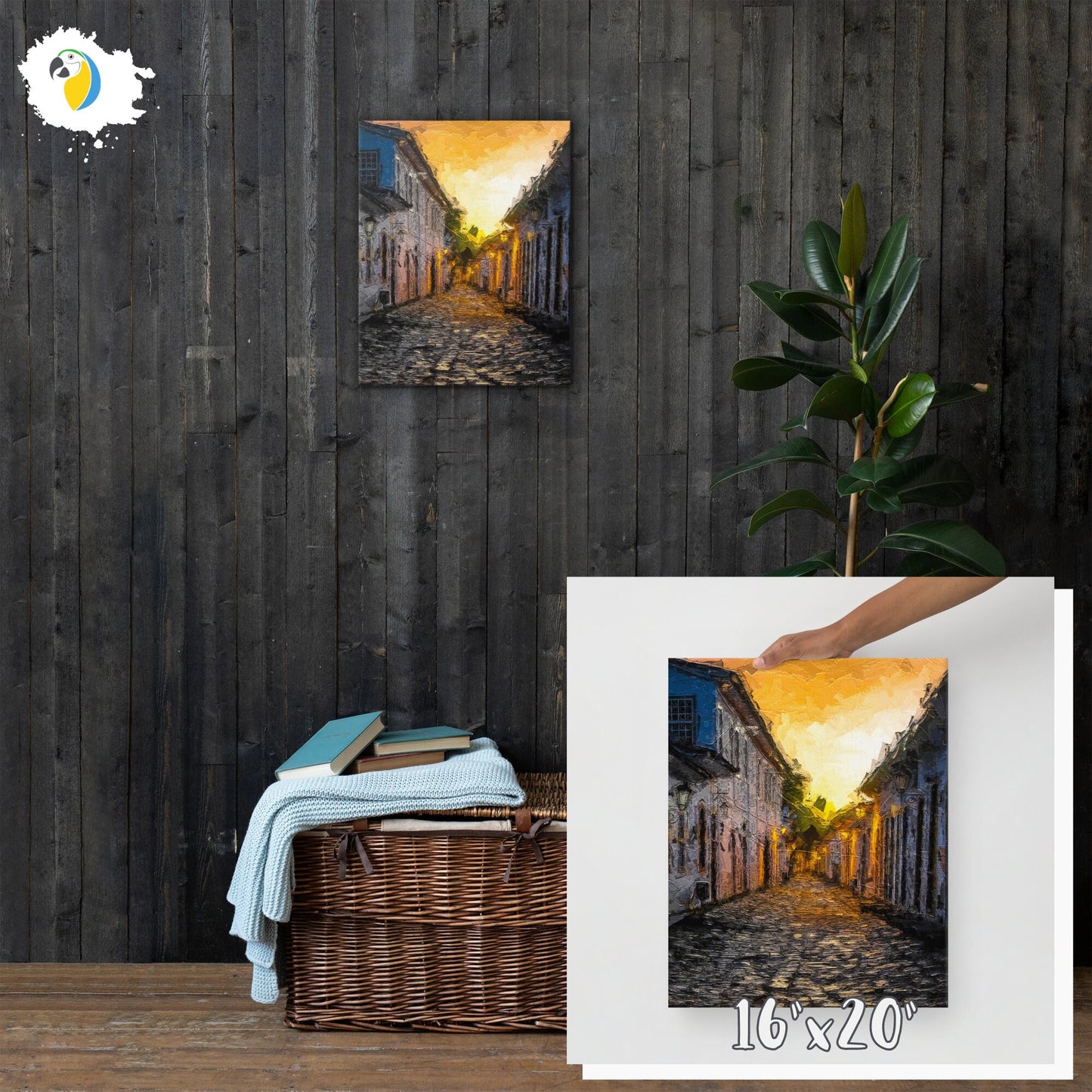 Impressionist Painting Of Paraty Village At Dawn | Brazilian Warm Color Virant Scene Thin Canvas Art | Rio De Janeiro Brazil Digital Print | Apollo Tarot Etsy Shop