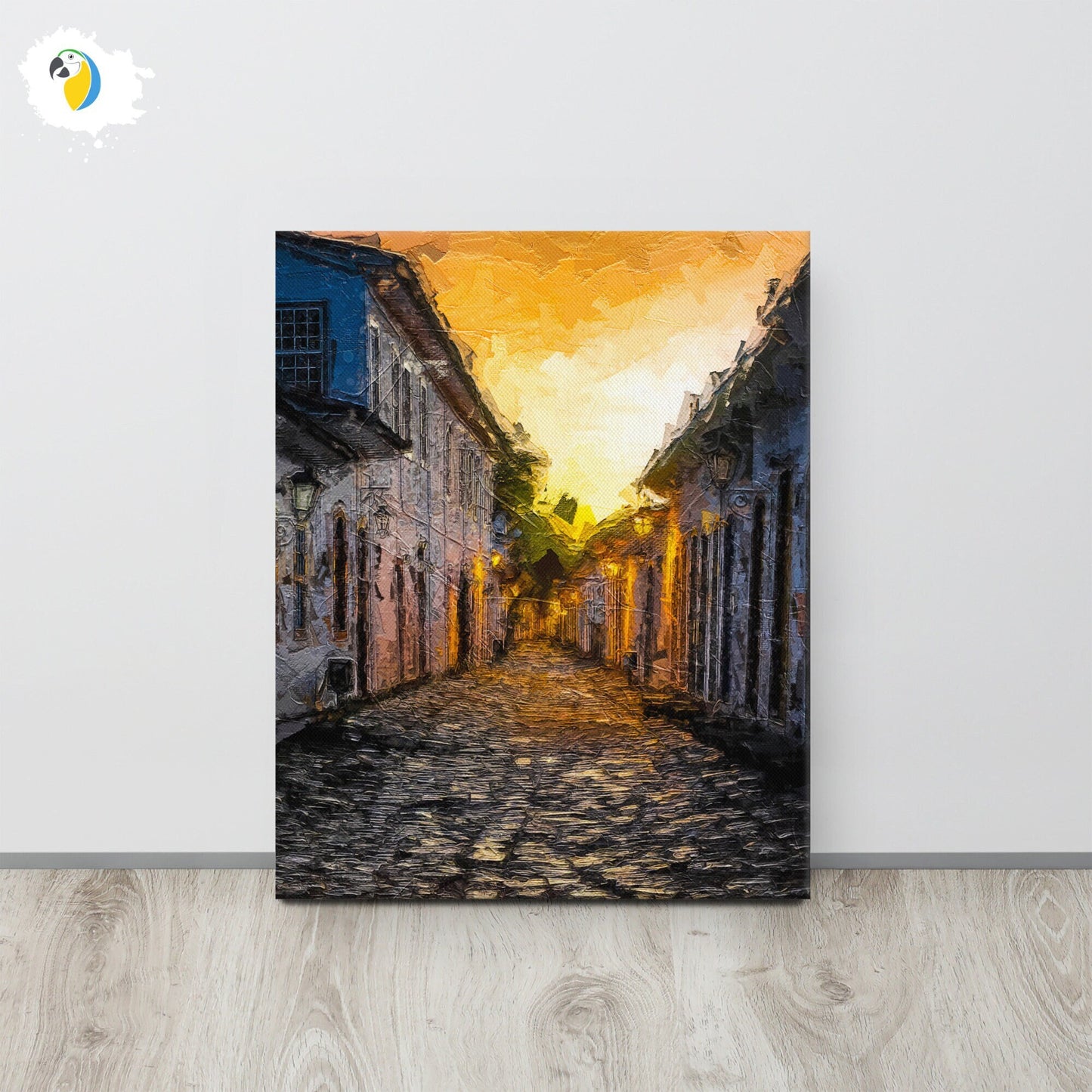 Impressionist Painting Of Paraty Village At Dawn | Brazilian Warm Color Virant Scene Thin Canvas Art | Rio De Janeiro Brazil Digital Print | Papagaio Studio Shop