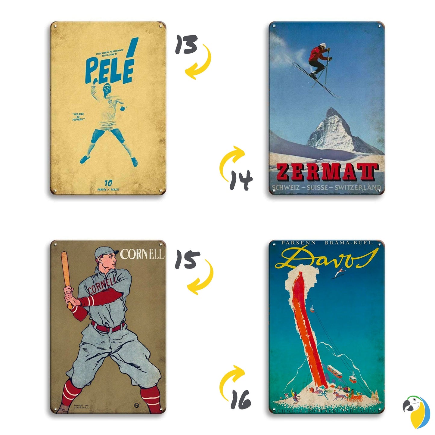 Retro Sports Poster Tin Sign | Vintage Football Metal Print | 1920s Skiing & Gymnastics Wall Hanging Decor For Men's Cave, Game Room, Bar | Papagaio Studio Etsy Shop