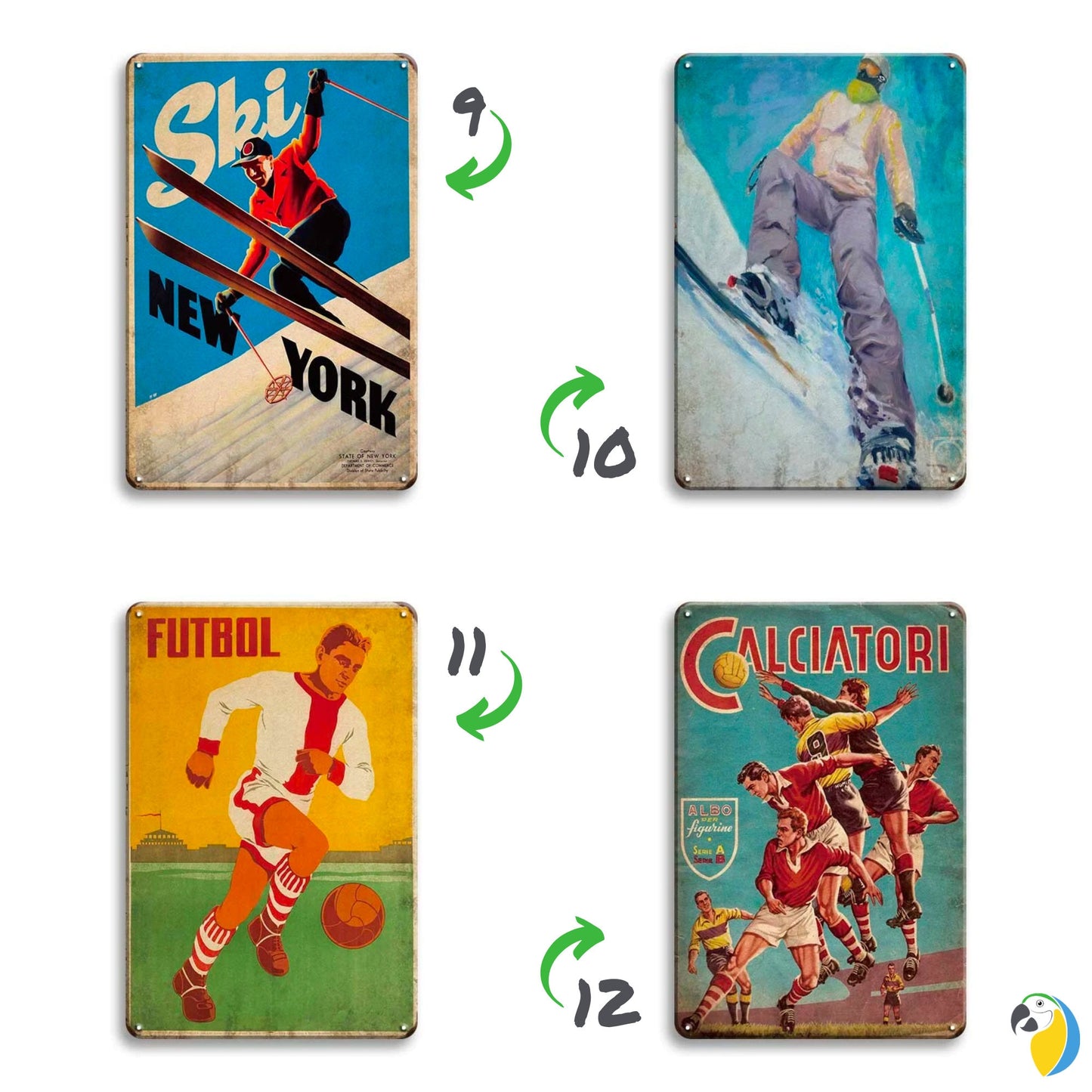 Retro Sports Poster Tin Sign | Vintage Football Metal Print | 1920s Skiing & Gymnastics Wall Hanging Decor For Men's Cave, Game Room, Bar | Papagaio Studio Etsy Shop