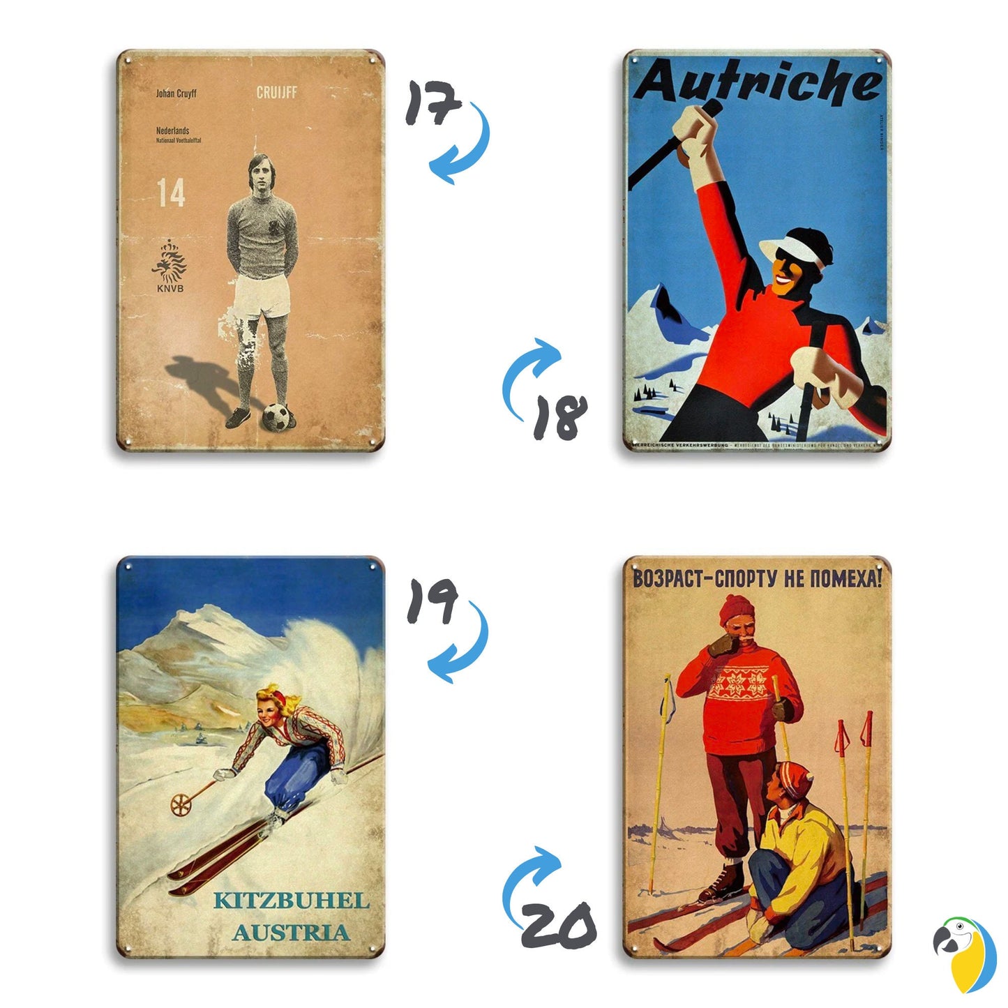 Retro Sports Poster Tin Sign | Vintage Football Metal Print | 1920s Skiing & Gymnastics Wall Hanging Decor For Men's Cave, Game Room, Bar | Papagaio Studio Etsy Shop