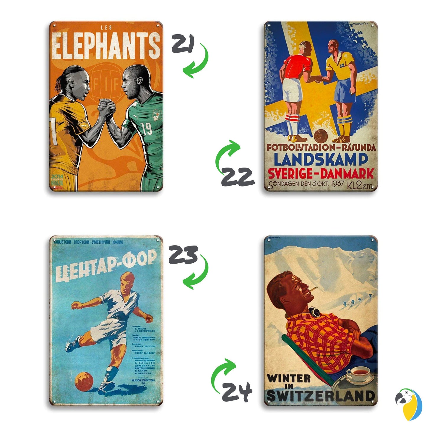 Retro Sports Poster Tin Sign | Vintage Football Metal Print | 1920s Skiing & Gymnastics Wall Hanging Decor For Men's Cave, Game Room, Bar | Papagaio Studio Etsy Shop