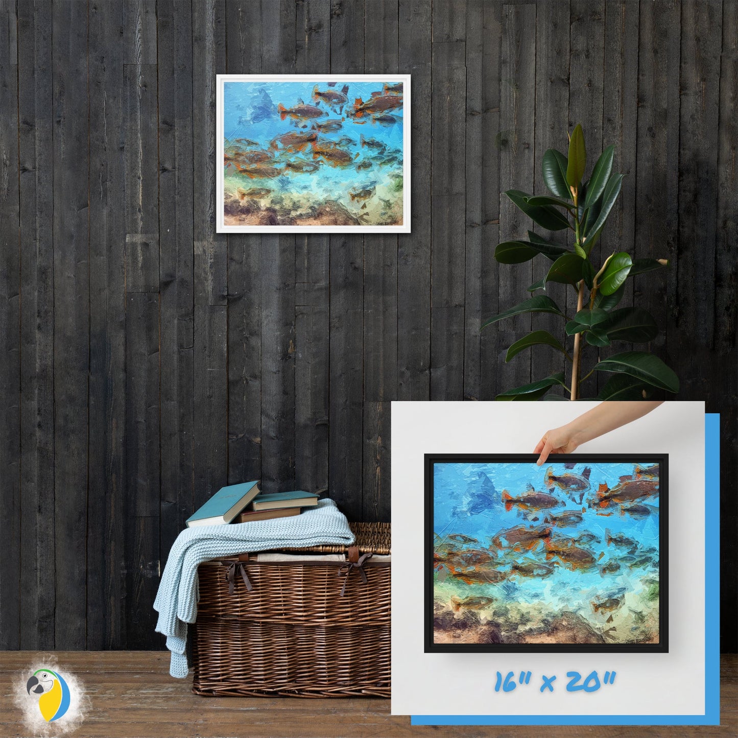 Underwater Impressionist Painting | Bonito Brazil Framed Canvas | Brazilian Wall Art For Coastal & Beach Decor | Ocean Fish Digital Print | Papagaio Studio Etsy Shop