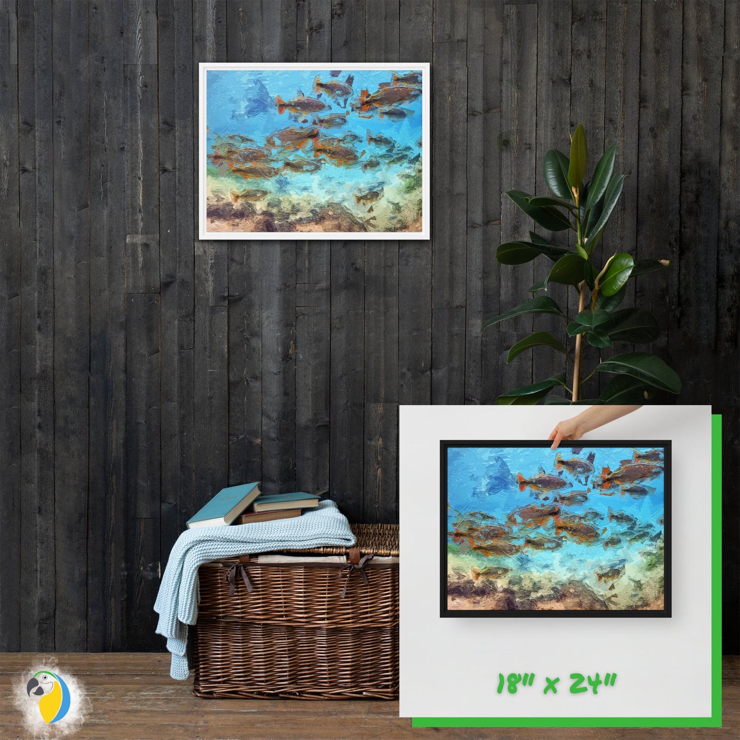 Underwater Impressionist Painting | Bonito Brazil Framed Canvas | Brazilian Wall Art For Coastal & Beach Decor | Ocean Fish Digital Print | Papagaio Studio Etsy Shop