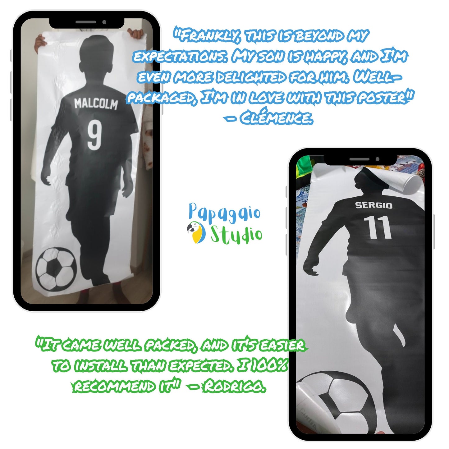 Custom Name and Number Soccer Player Wall Decal | DIY Home Decor For Boys Room | Personalized Sport Football Vinyl Sticker Poster | Papagaio Studio Etsy Shop