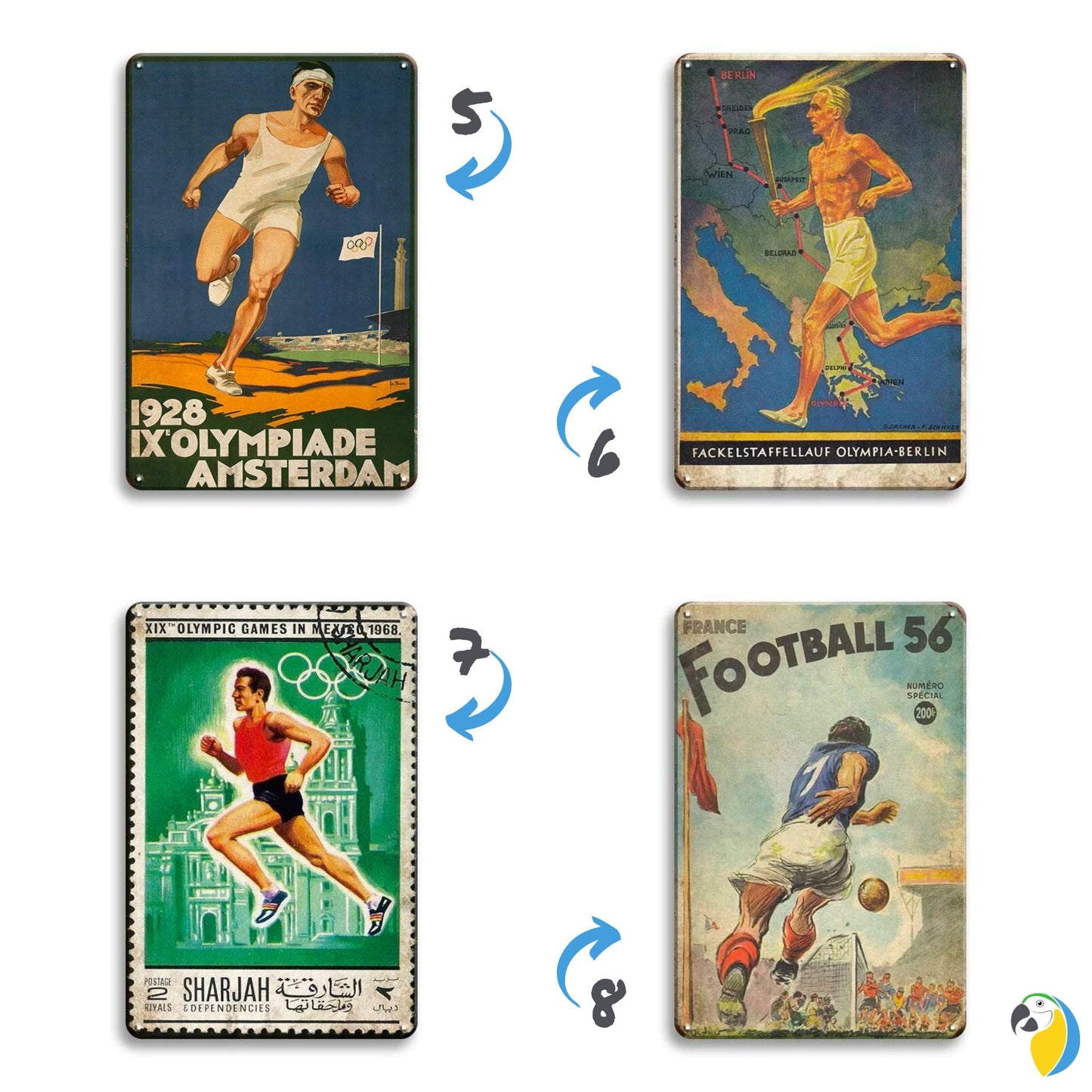 Retro Sports Poster Tin Sign | Vintage Football Metal Print | 1920s Skiing & Gymnastics Wall Hanging Decor For Men's Cave, Game Room, Bar | Papagaio Studio Etsy Shop