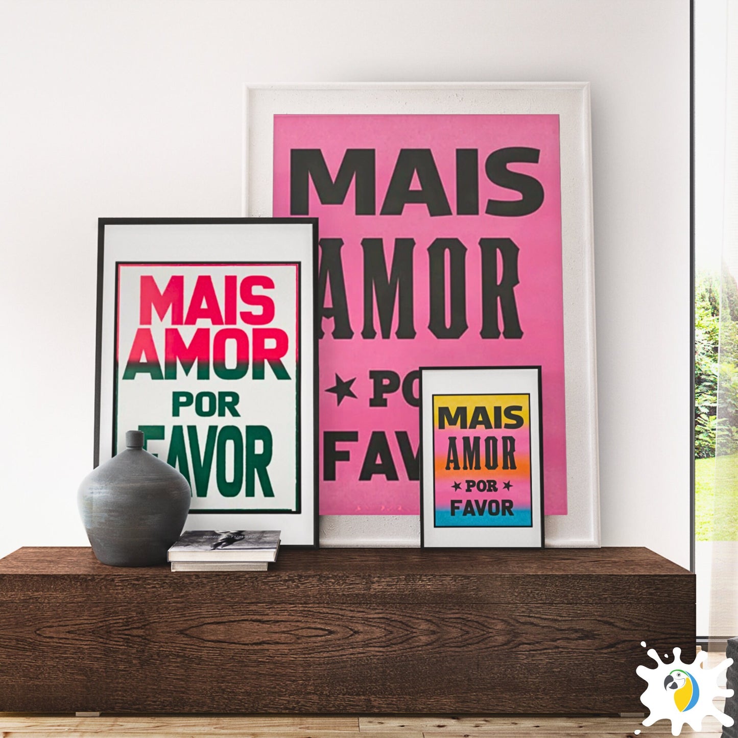 Brazil Lambe-Lambe Street Art Poster | Brazilian Portuguese "Mais Amor Por Favor" High-Quality Canvas Digital Print For Tropical Coastal Beach Decor | Papagaio Studio Etsy Shop