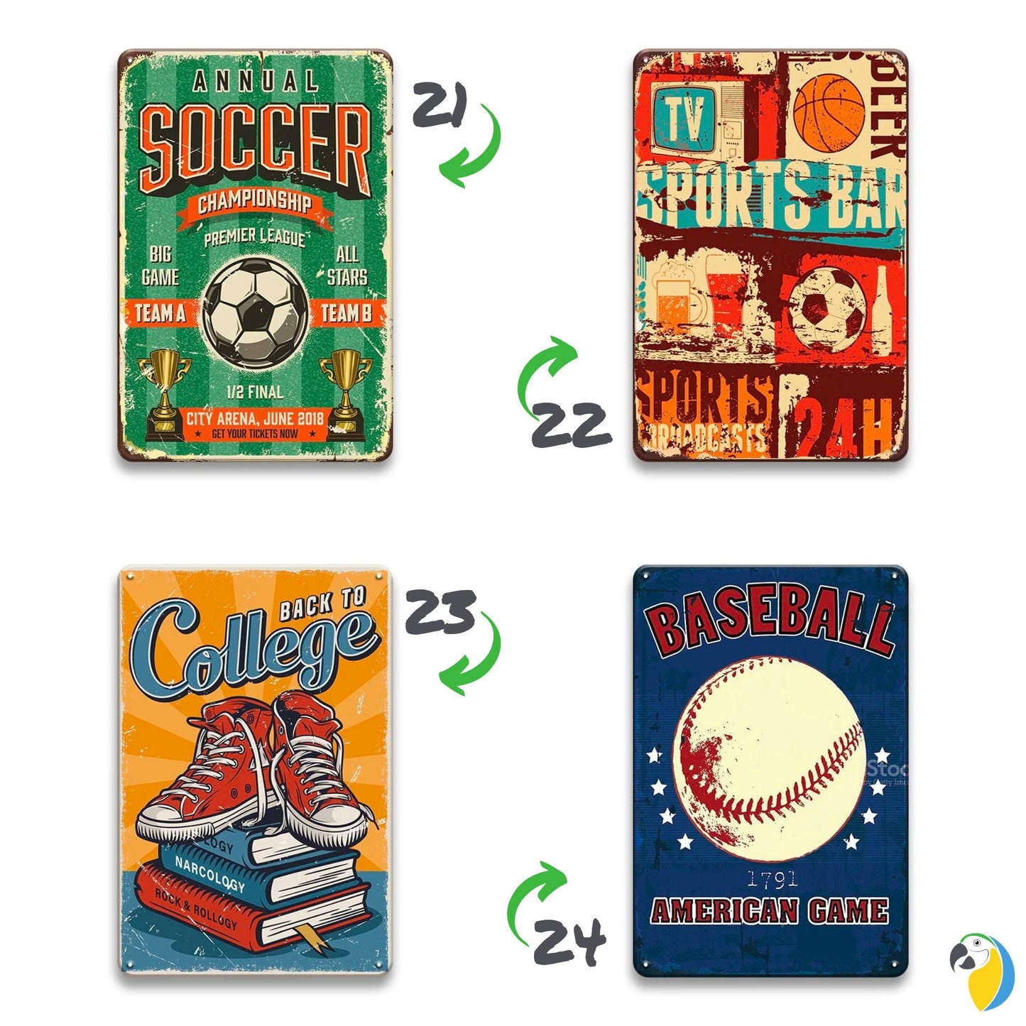 Vintage Ball Sports Tin Sign | Football Baseball Basketball Soccer Futsal Retro Posters Metal Plaques For Men Cave Bar Game Room Decor | Papagaio Studio Etsy Shop