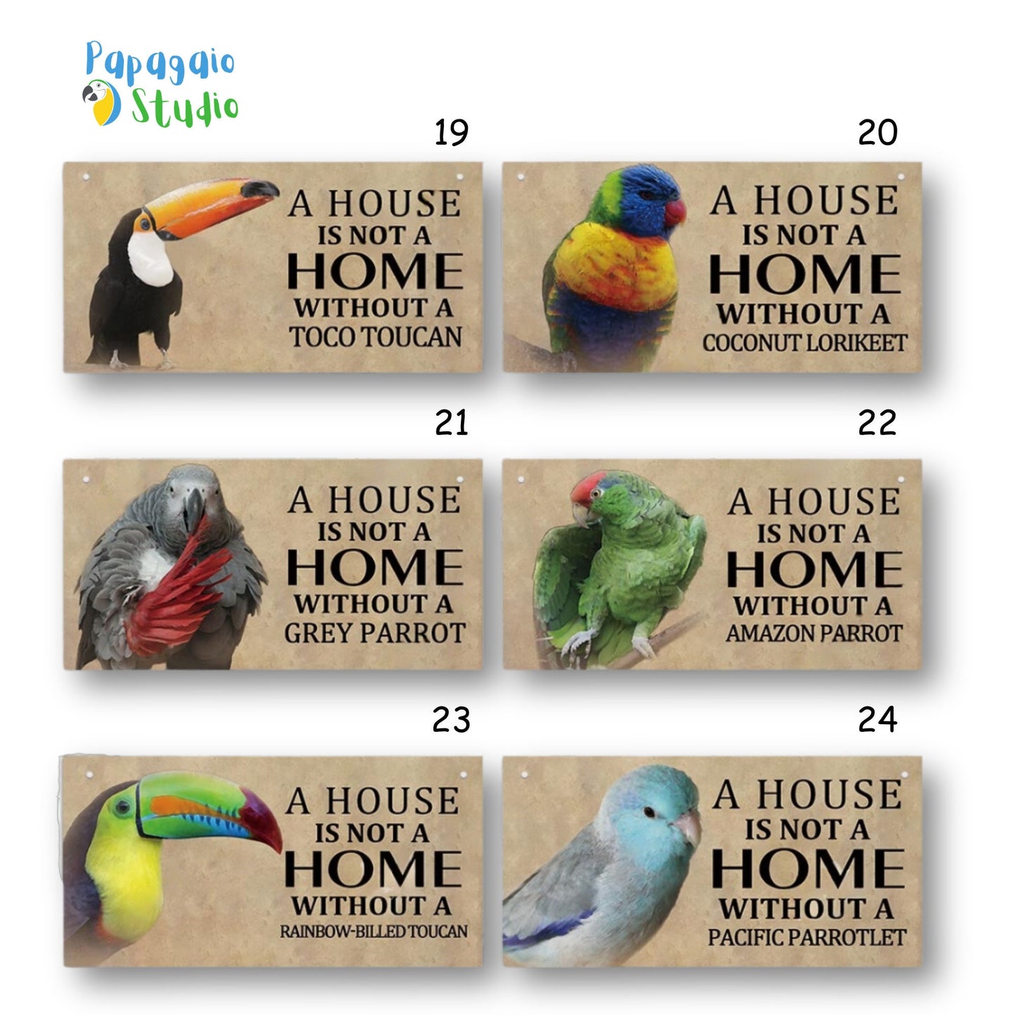 Home Bird Sign Wood Hanging | Toucan Amazon Parrot Cockatiel Canary Wooden Plaque For Porch Garden Outdoor Decor | Feathered Pet Lover Wall Hanging | Papagaio Studio Etsy Shop