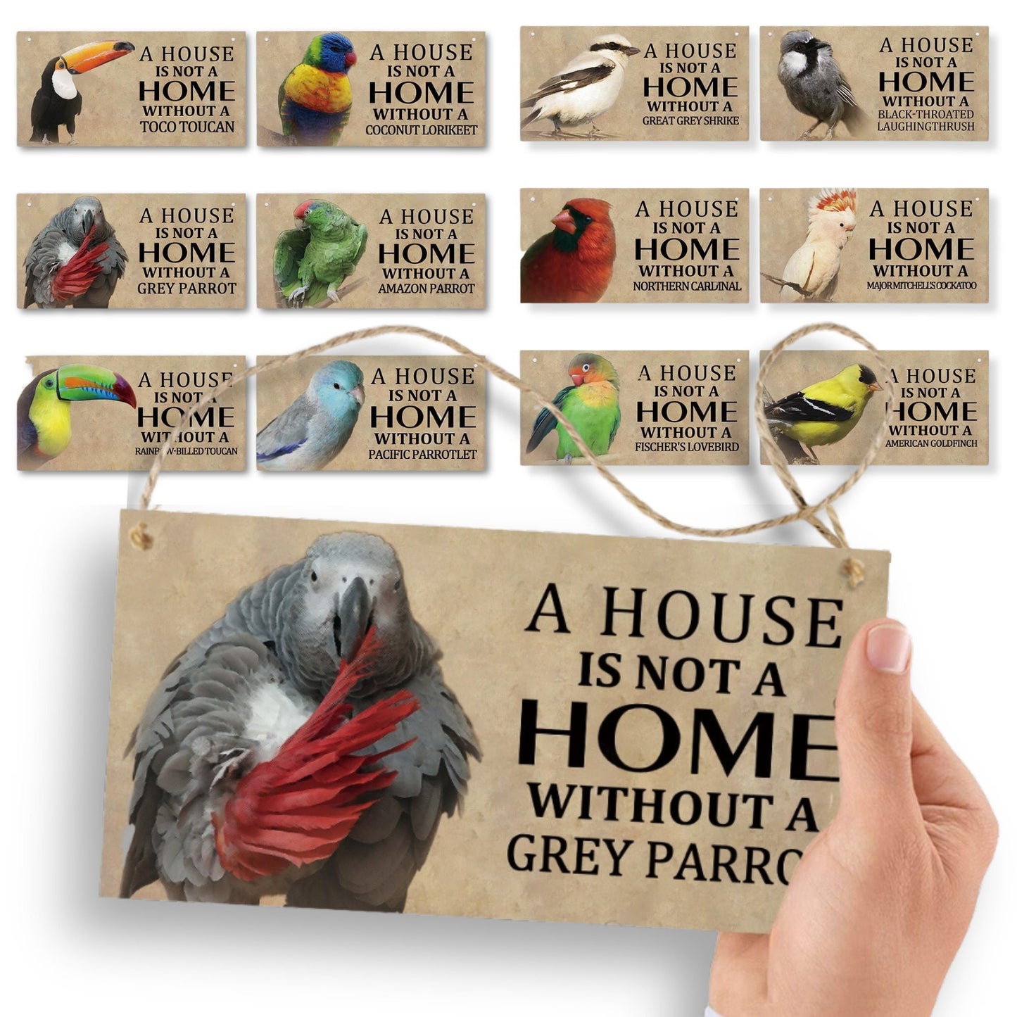 Home Bird Sign Wood Hanging | Toucan Amazon Parrot Cockatiel Canary Wooden Plaque For Porch Garden Decor | Feathered Pet Lover Wall Hanging