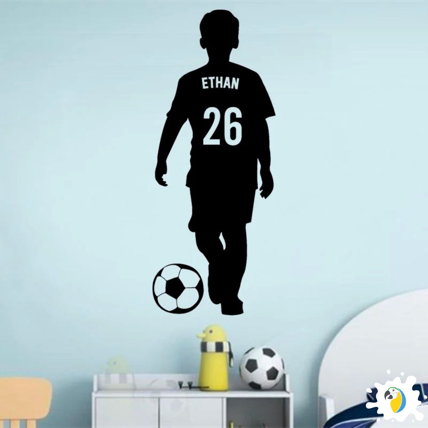 Custom Name and Number Soccer Player Wall Decal | DIY Home Decor For Boys Room | Personalized Sport Football Vinyl Sticker Poster | Papagaio Studio Etsy Shop