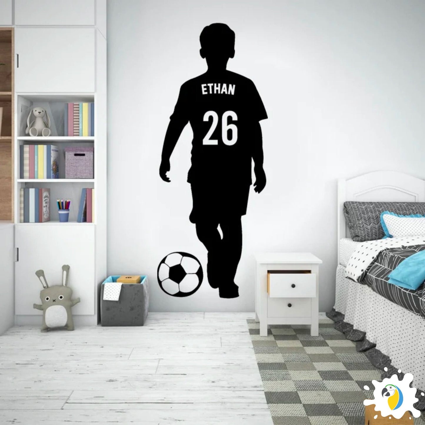 Custom Name And Number Kid Soccer Player Wall Decal | DIY Home Decor For Boys Room | Personalized Sport Football Vinyl Sticker Poster
