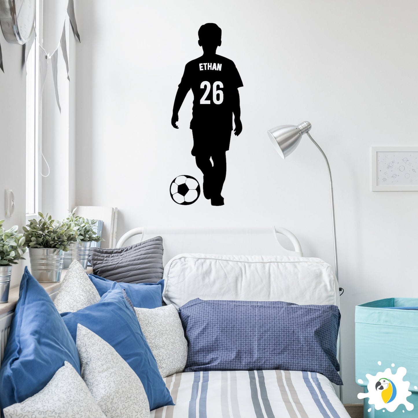 Custom Name and Number Soccer Player Wall Decal | DIY Home Decor For Boys Room | Personalized Sport Football Vinyl Sticker Poster | Papagaio Studio Etsy Shop