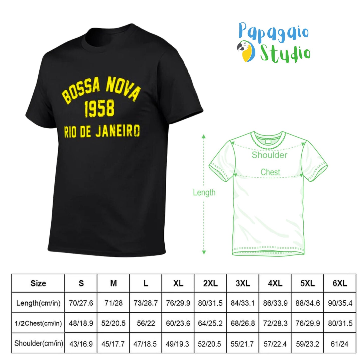 Bossa Nova T-Shirt | Brazil Rio De Janeiro Mens Top | Brazilian Apparel Cotton Tee | Vintage Music Graphic Crew Neck Gift | Papagaio Studio Etsy Shop