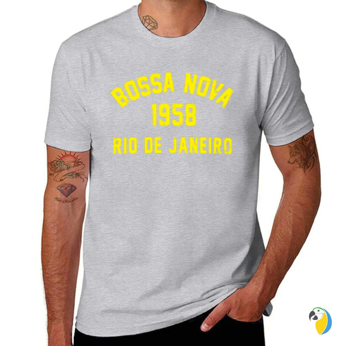 Bossa Nova T-Shirt | Brazil Rio De Janeiro Mens Top | Brazilian Apparel Cotton Tee | Vintage Music Graphic Crew Neck Gift | Papagaio Studio Etsy Shop