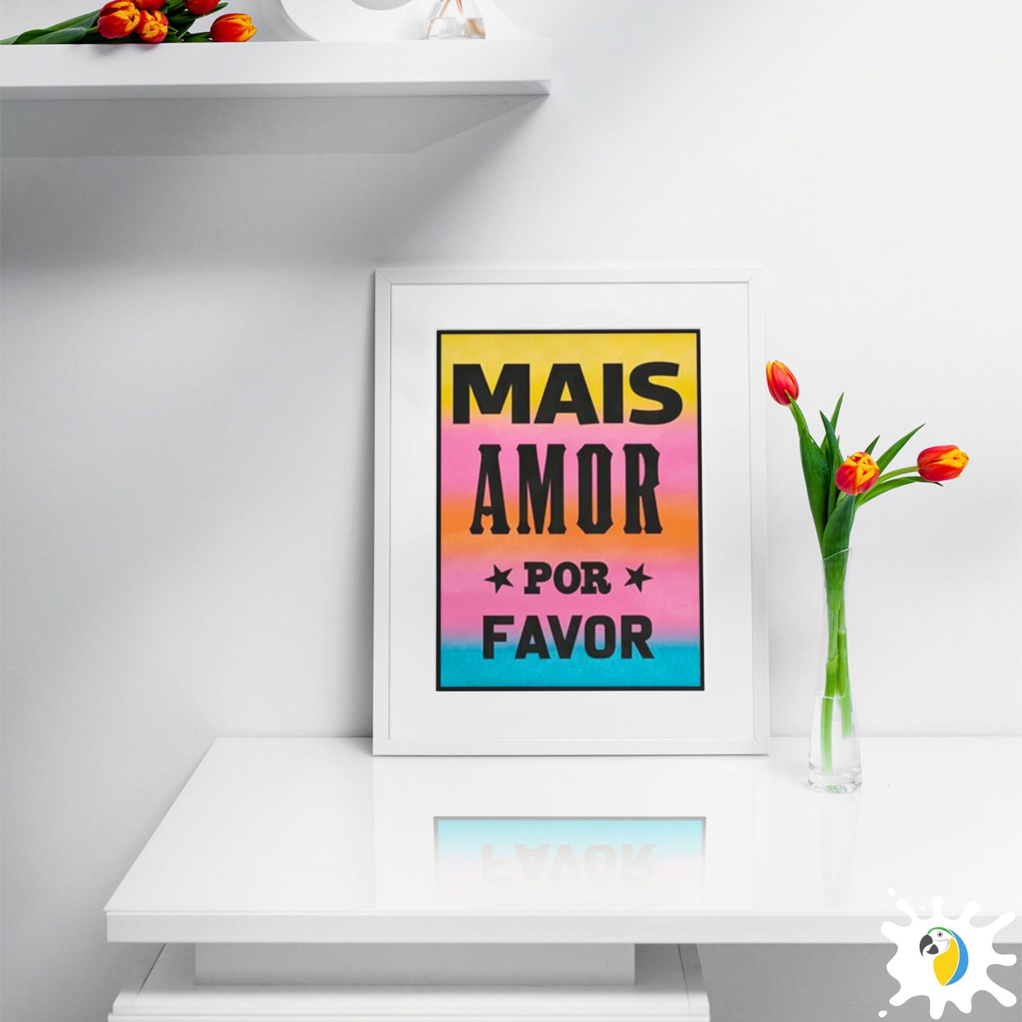 Brazil Lambe-Lambe Street Art Poster | Brazilian Portuguese "Mais Amor Por Favor" High-Quality Canvas Digital Print For Tropical Coastal Beach Decor | Papagaio Studio Etsy Shop