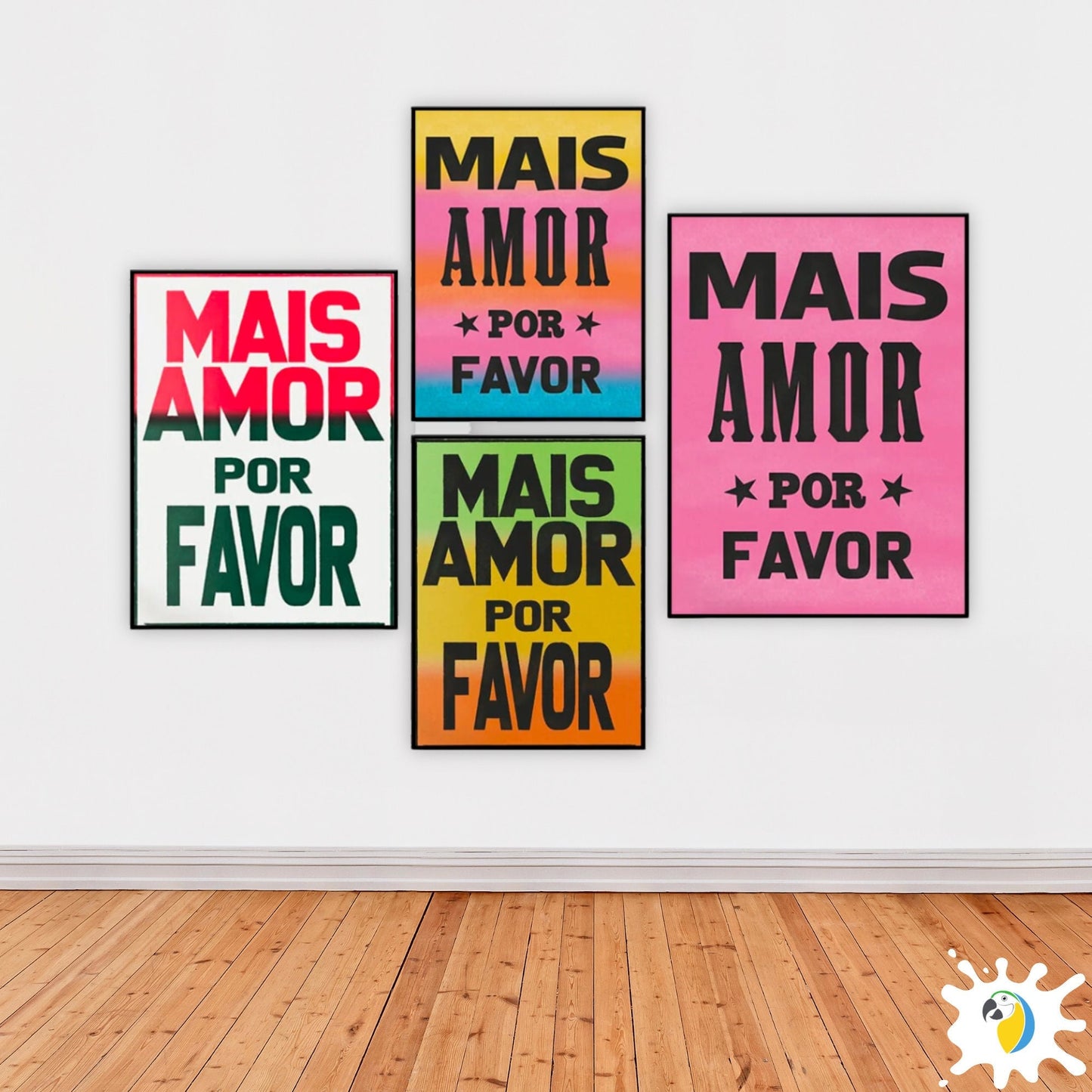 Brazil Lambe-Lambe Street Art Poster | Brazilian Portuguese Mais Amor Por Favor Premium Canvas Digital Print | Tropical Coastal Beach Decor