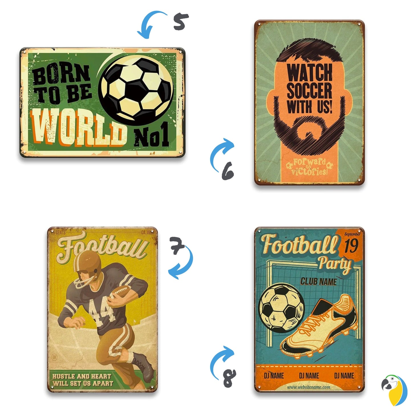 Vintage Ball Sports Tin Sign | Football Baseball Basketball Soccer Futsal Retro Posters Metal Plaques For Men Cave Bar Game Room Decor | Papagaio Studio Etsy Shop