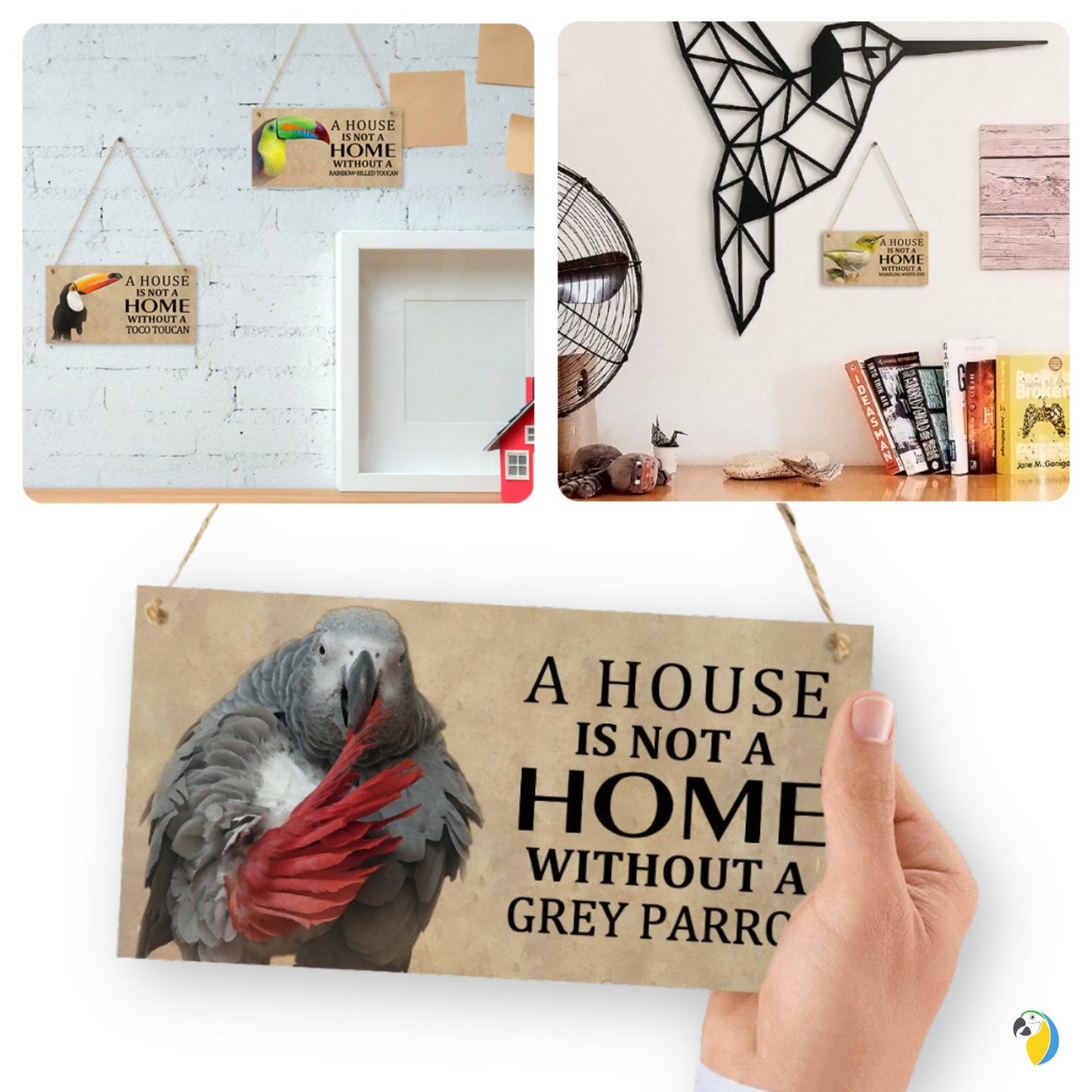 Home Bird Sign Wood Hanging | Toucan Amazon Parrot Cockatiel Canary Wooden Plaque For Porch Garden Outdoor Decor | Feathered Pet Lover Wall Hanging | Papagaio Studio Etsy Shop