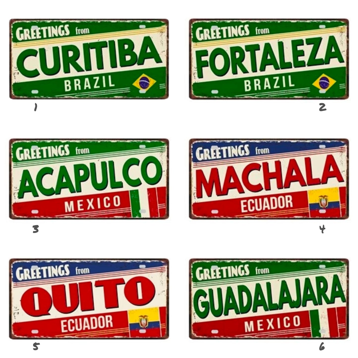 Colombia Mexico Brazil City Tin Sign | Latin America Tourist Souvenir Metal Plaque | Shabby Chic Home Decor Wall Art Gift For Latino | Papagaio Studio Etsy Shop