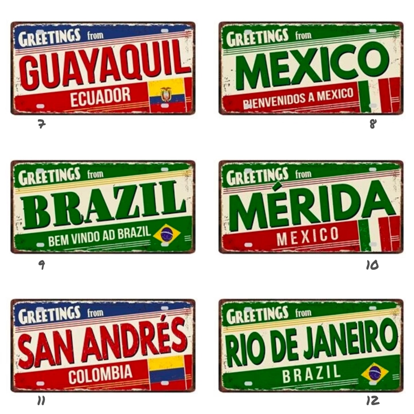Colombia Mexico Brazil City Tin Sign | Latin America Tourist Souvenir Metal Plaque | Shabby Chic Home Decor Wall Art Gift For Latino | Papagaio Studio Etsy Shop
