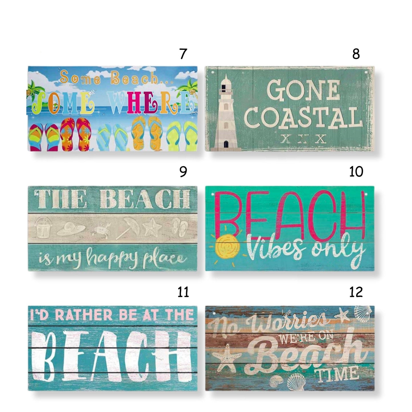 Beach Wood Sign | Summer Happy Quote Wooden Plaque | Sun Flip Flop Coastal Art MDF Print | Tropical Seaside Home Decor Art Piece