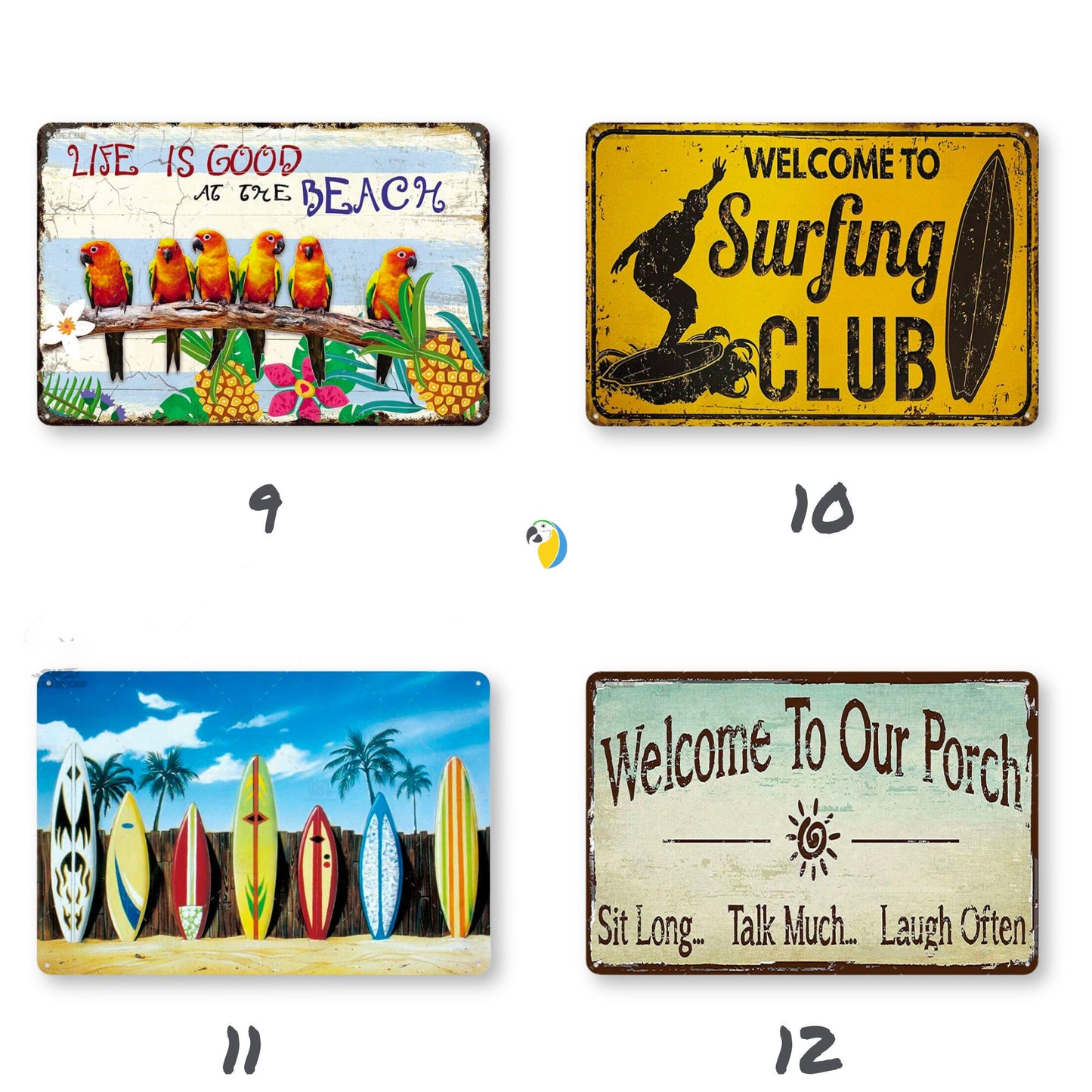 Summer Beach Tin Sign | Vintage Surfing Metal Plaque | Seaside Surfboard Decorative HD Print Wall Hanging Decor for Surf Bar Beach House | Papagaio Studio Etsy Shop