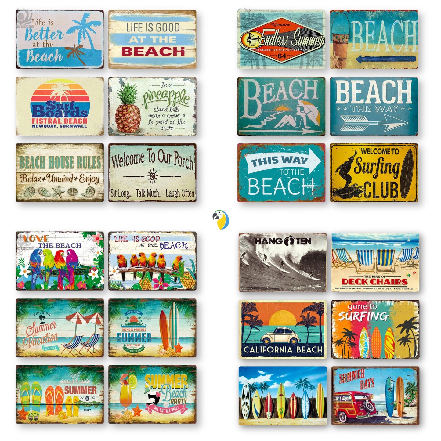 Summer Beach Tin Sign | Vintage Surfing Metal Plaque | Seaside Surfboard Decorative HD Print Wall Hanging Decor for Surf Bar Beach House | Papagaio Studio Etsy Shop