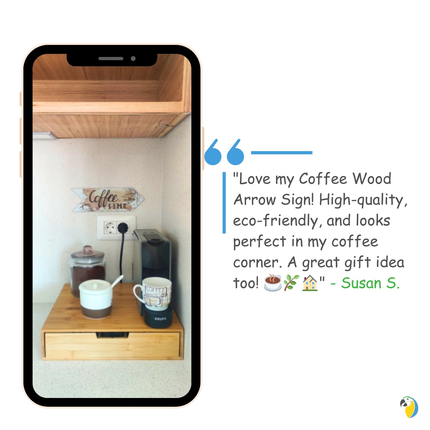 Coffee Wood Arrow Sign | Breakfast Nook Wooden Plaque Housewarming Gift Idea | Cafe Kitchen Coffee Shop Wall Hanging Decor | Papagaio Studio Etsy Shop