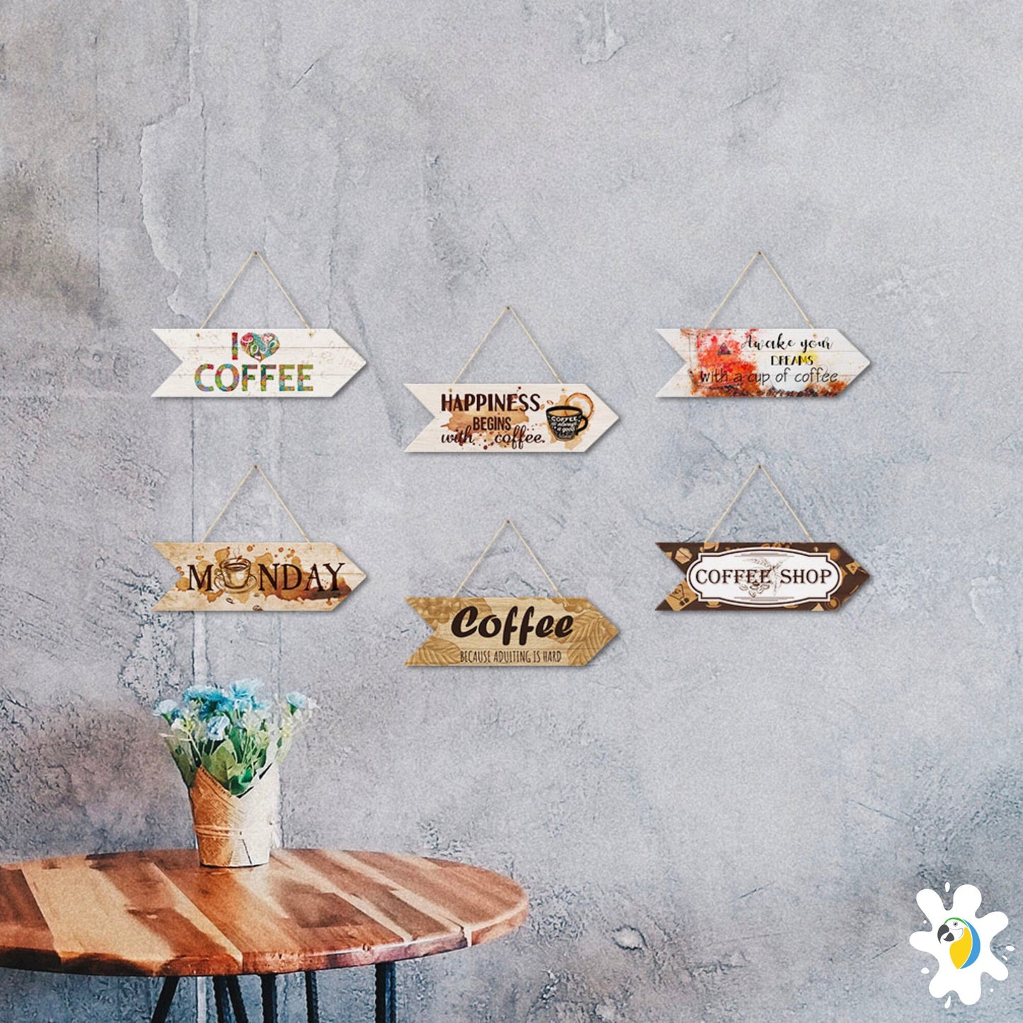 Coffee Wood Arrow Sign | Breakfast Nook Wooden Plaque Housewarming Gift Idea | Cafe Kitchen Coffee Shop Wall Hanging Decor | Papagaio Studio Etsy Shop