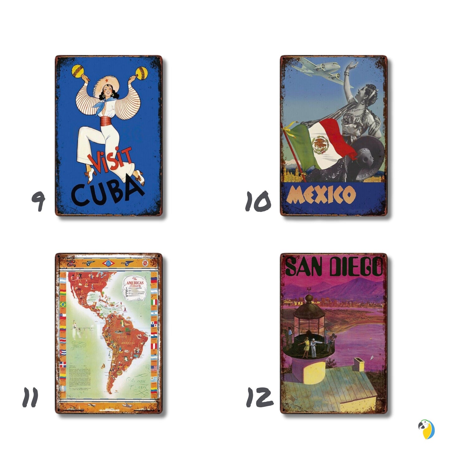Tropical Country Travel Poster Tin Sign | Brazil & South America Wall Hanging | Carnival Cuba Hawaii Guatemala Sunny Countries Metal Print
