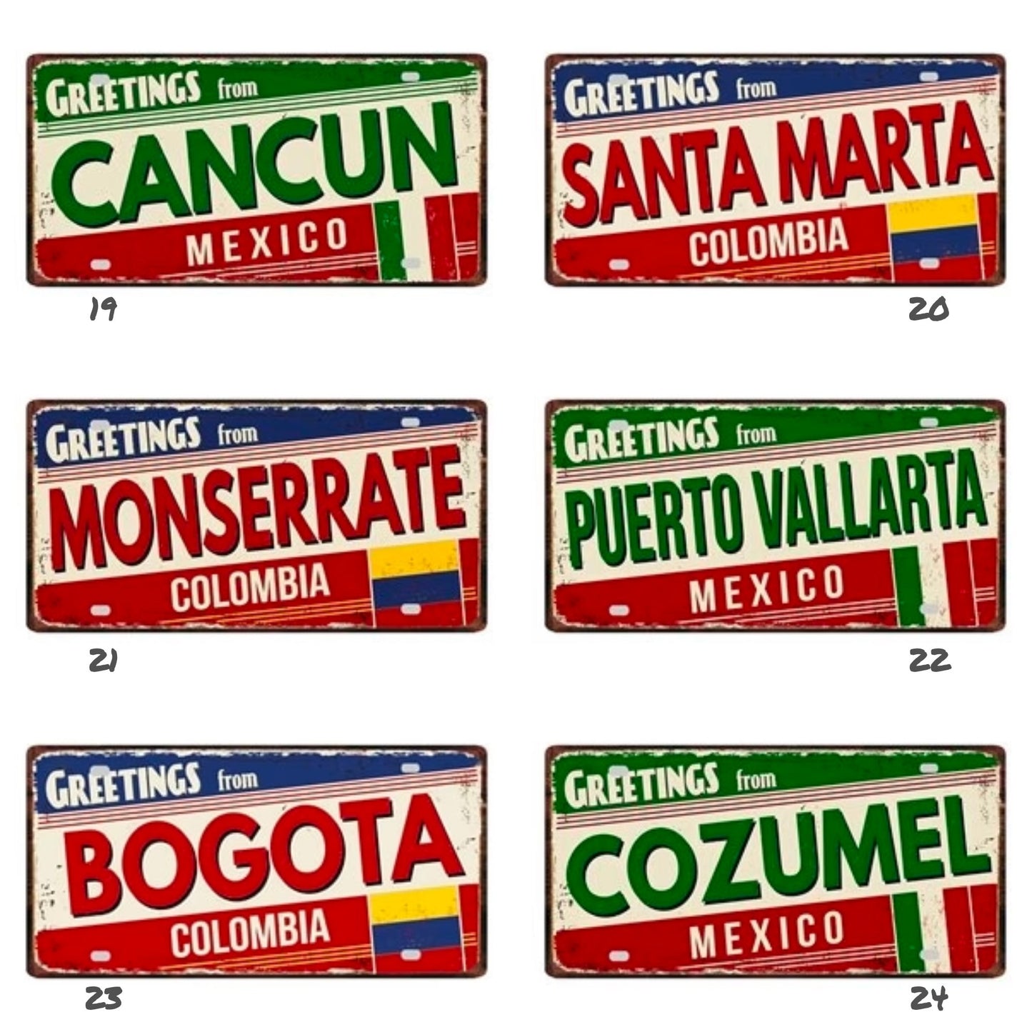Colombia Mexico Brazil City Tin Sign | Latin America Tourist Souvenir Metal Plaque | Shabby Chic Home Decor Wall Art Gift For Latino | Papagaio Studio Etsy Shop