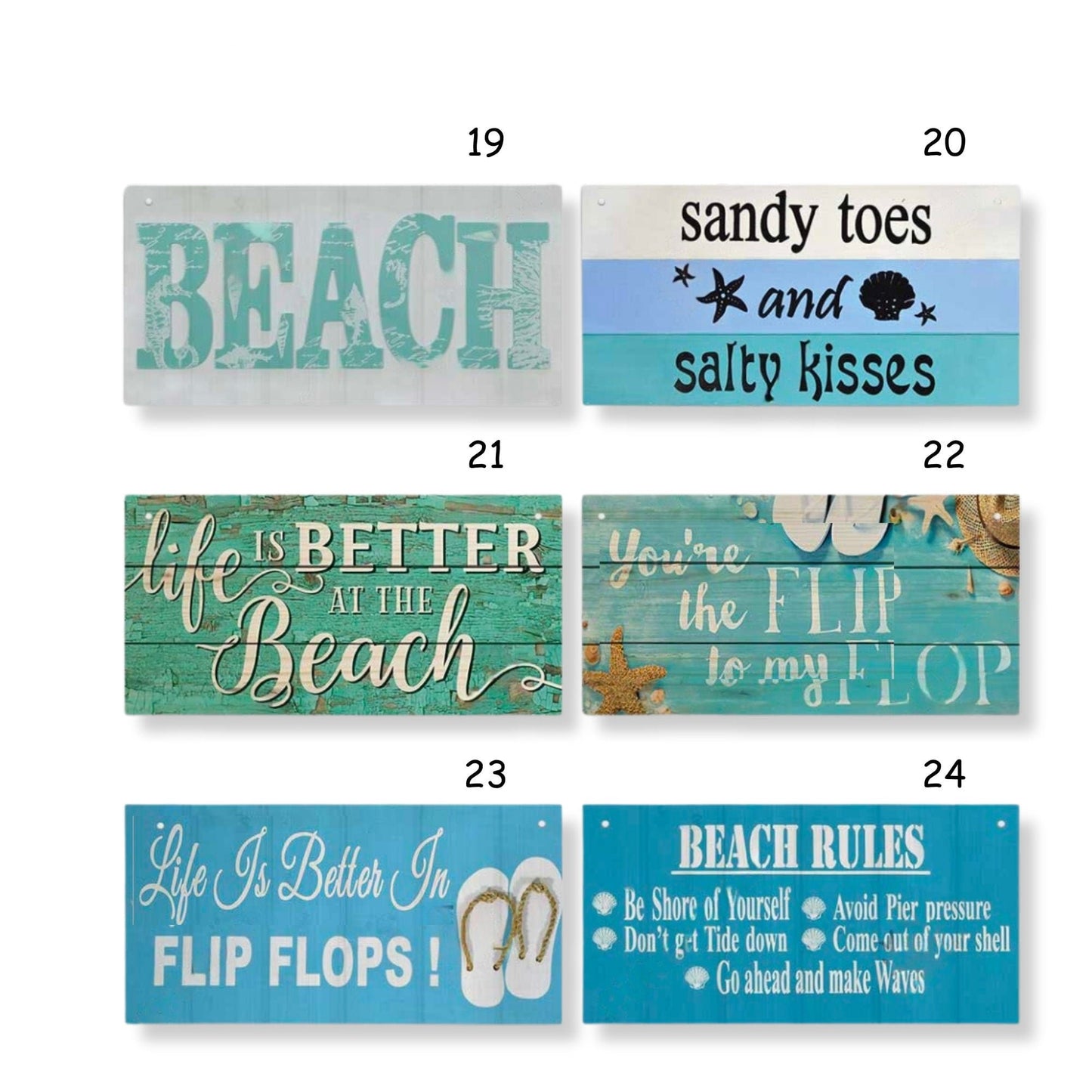 Beach Wood Sign | Summer Happy Quote Wooden Plaque | Sun Flip Flop Coastal Art MDF Print | Tropical Seaside Home Decor Art Piece