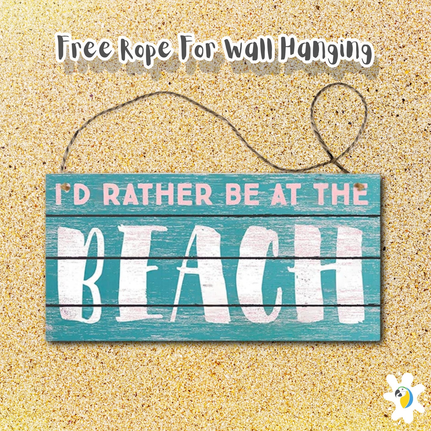 Beach Wood Sign | Summer Happy Quote Wooden Plaque | Sun Flip Flop Coastal Art MDF Print | Tropical Seaside Home Decor Art Piece