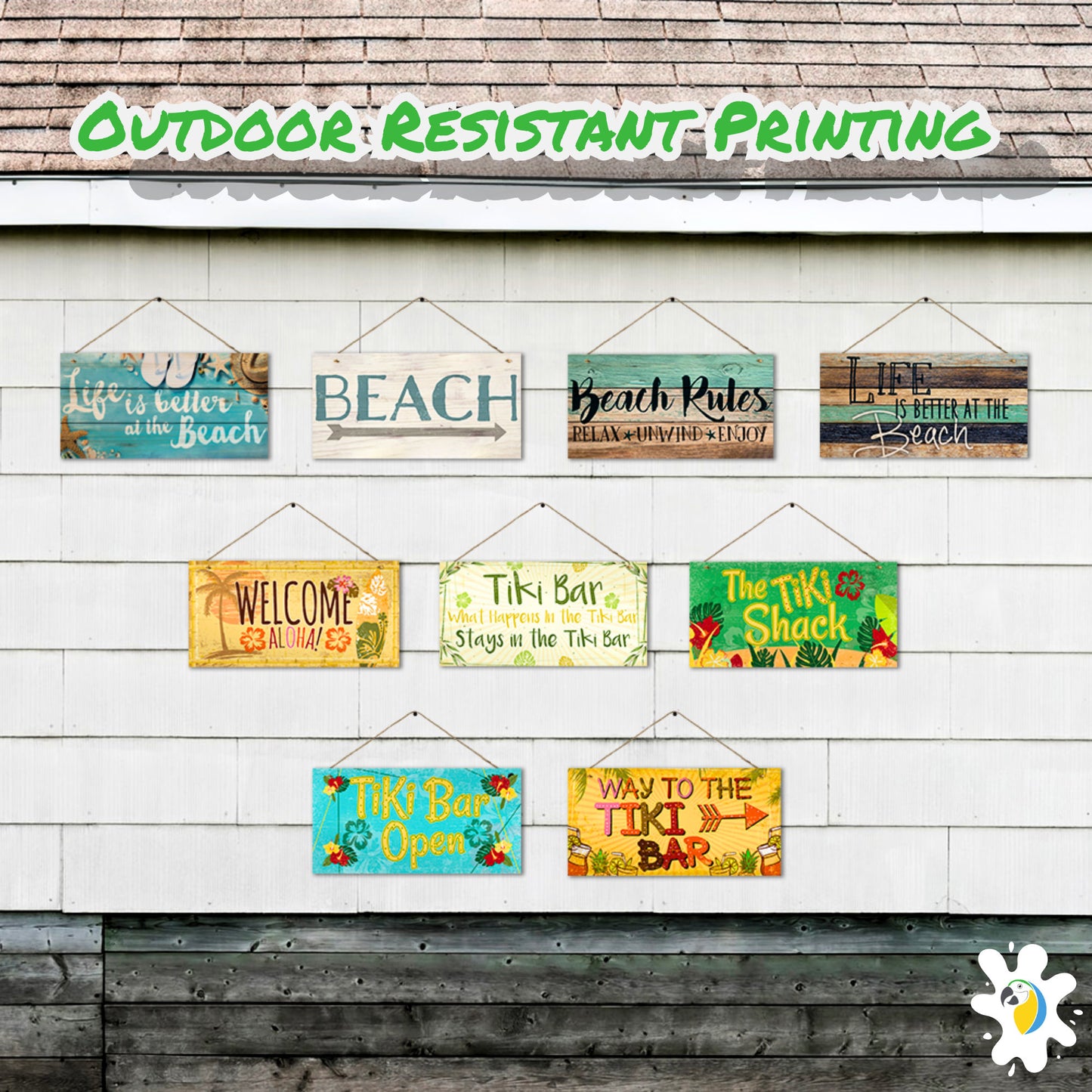 Beach Wood Sign | Summer Happy Quote Wooden Plaque | Sun Flip Flop Coastal Art MDF Print | Tropical Seaside Home Decor Art Piece