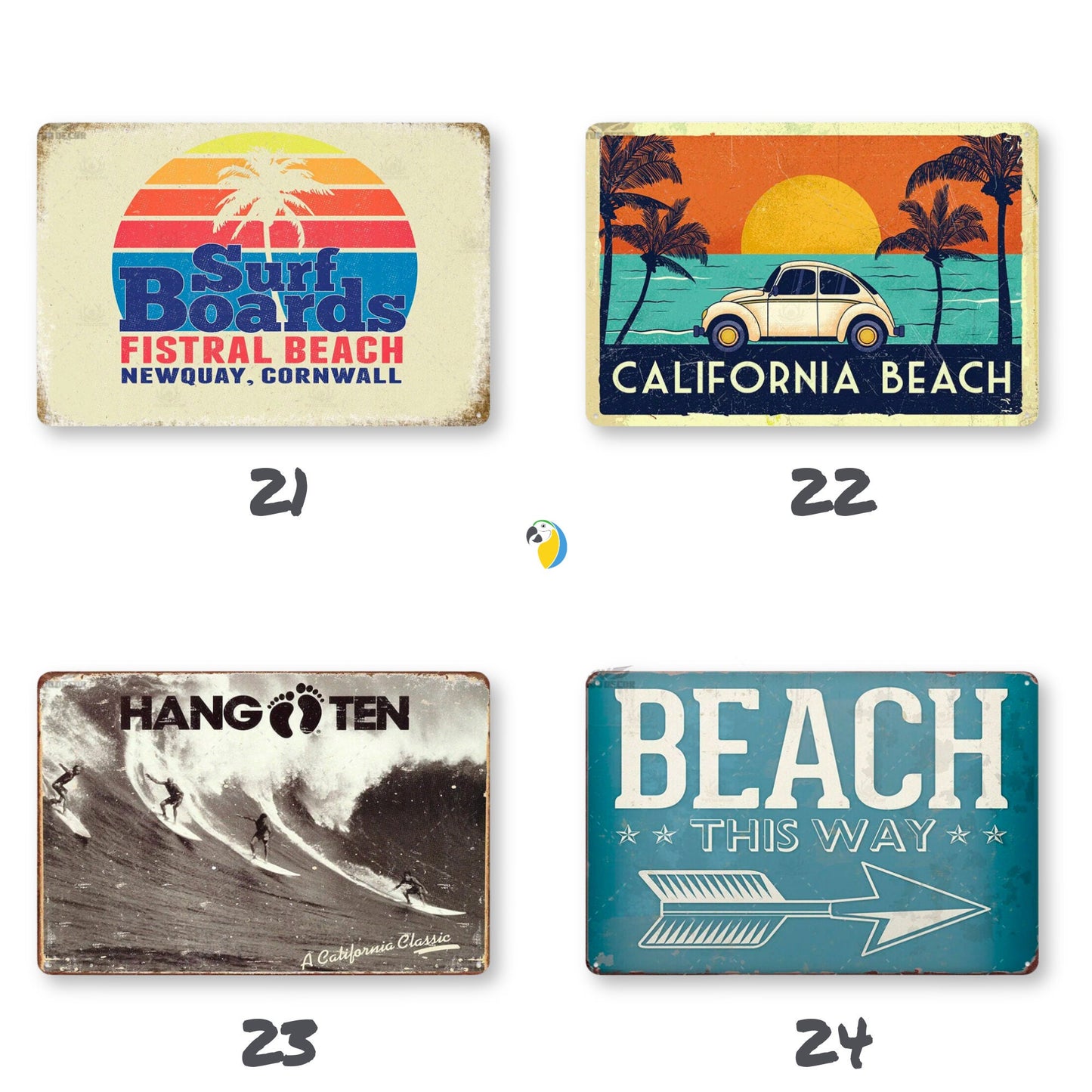 Summer Beach Tin Sign | Vintage Surfing Metal Plaque | Seaside Surfboard Decorative HD Print Wall Hanging Decor for Surf Bar Beach House | Papagaio Studio Etsy Shop