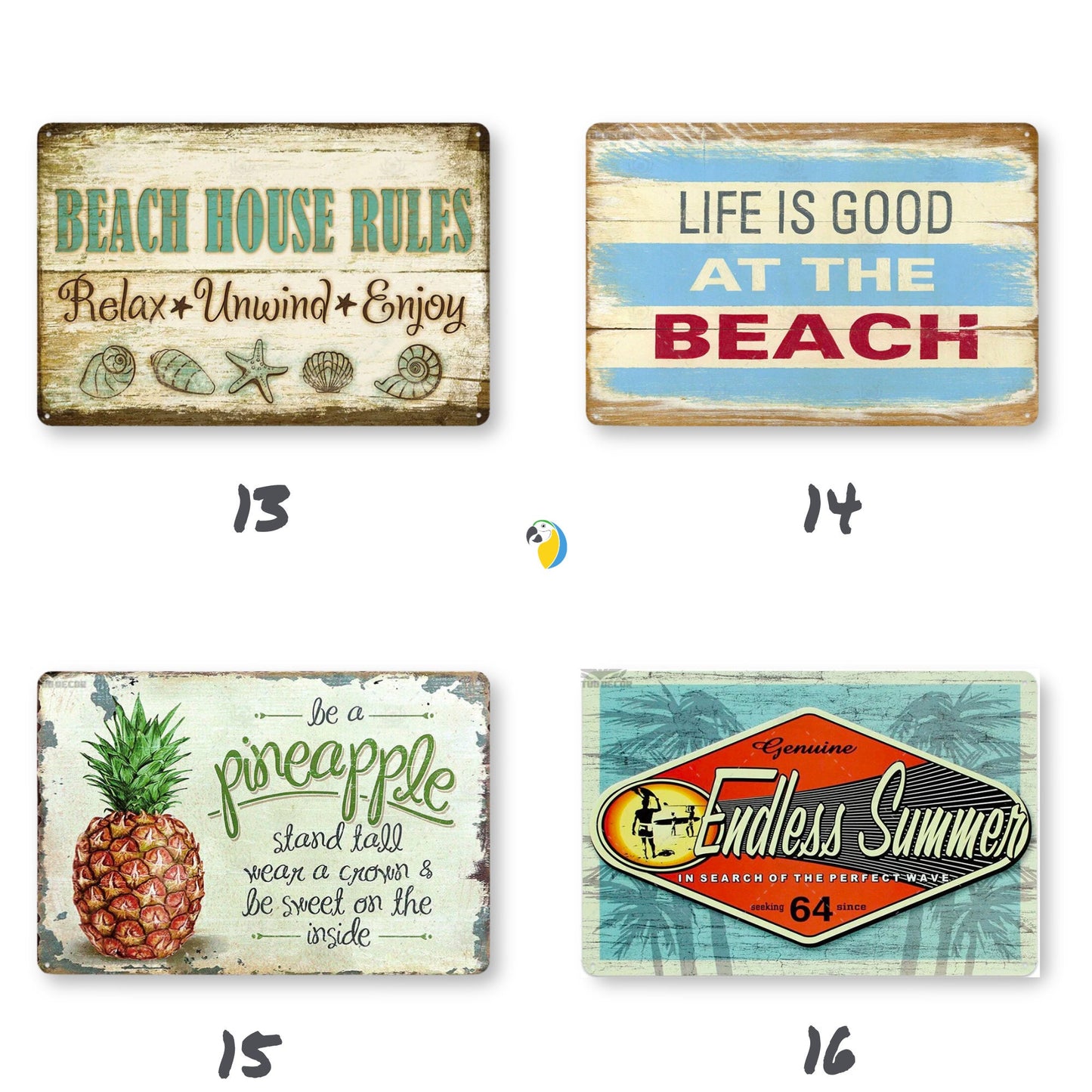 Summer Beach Tin Sign | Vintage Surfing Metal Plaque | Seaside Surfboard Decorative HD Print Wall Hanging Decor for Surf Bar Beach House | Papagaio Studio Etsy Shop