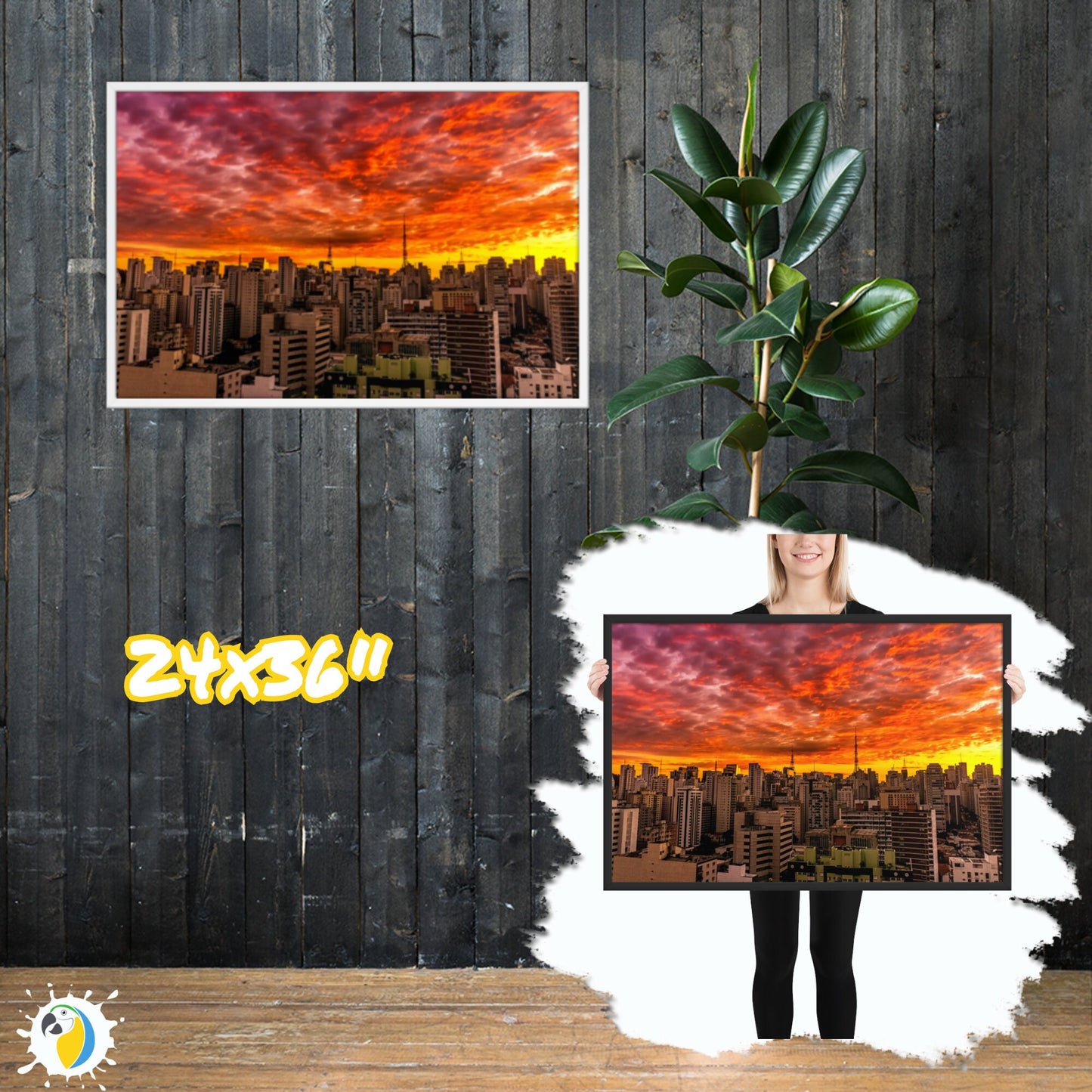 Sao Paulo Skyline Framed Poster | Brazilian Artist Urban Sky Photography Wall Art | Brazil Warm Color Dawn Golden Hour Digital Photo Print | Papagaio Studio Etsy Shop