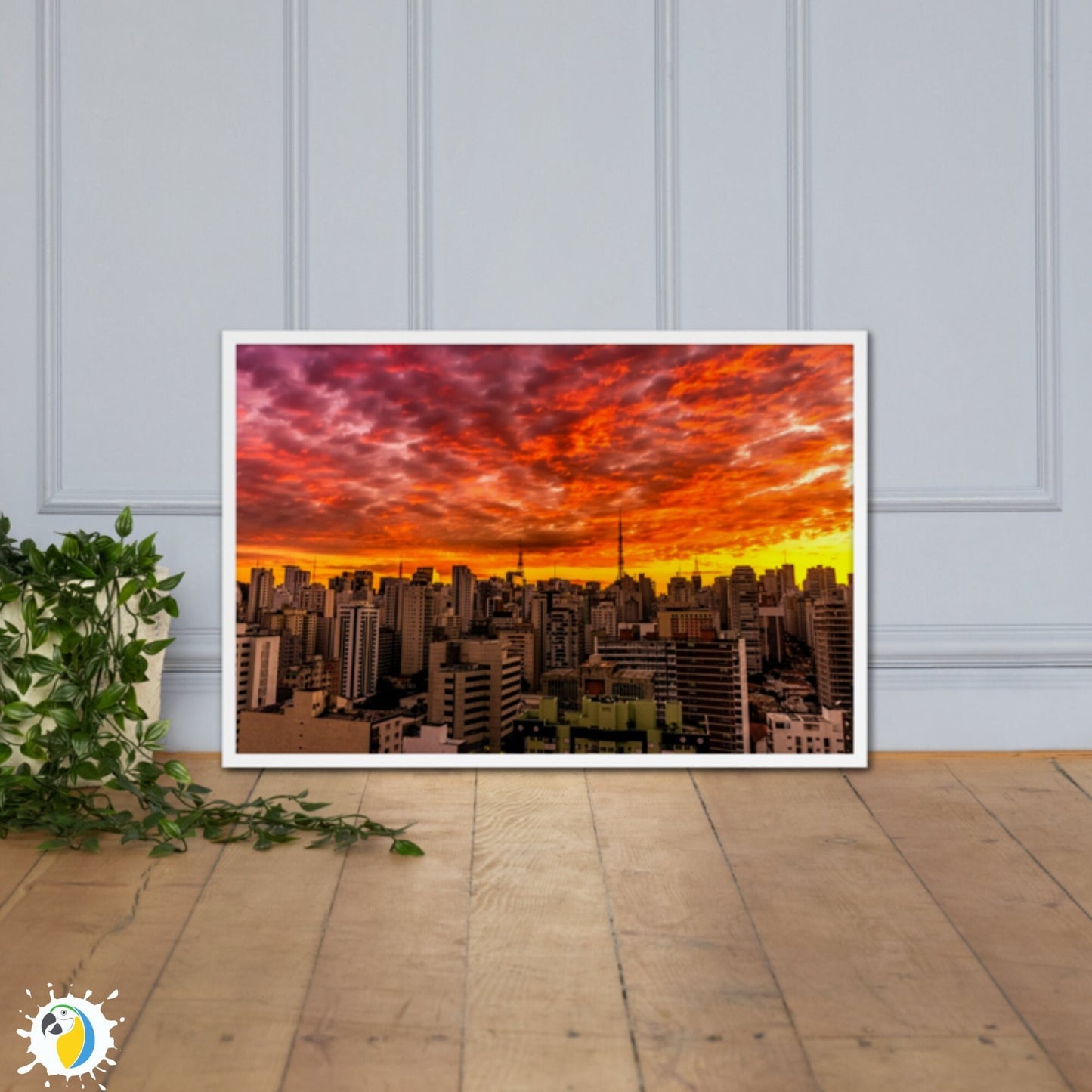 São Paulo Skyline Framed Poster | Brazilian Artist Urban Sky Photography Wall Art | Brazil Warm Color Dawn Golden Hour Digital Photo Print