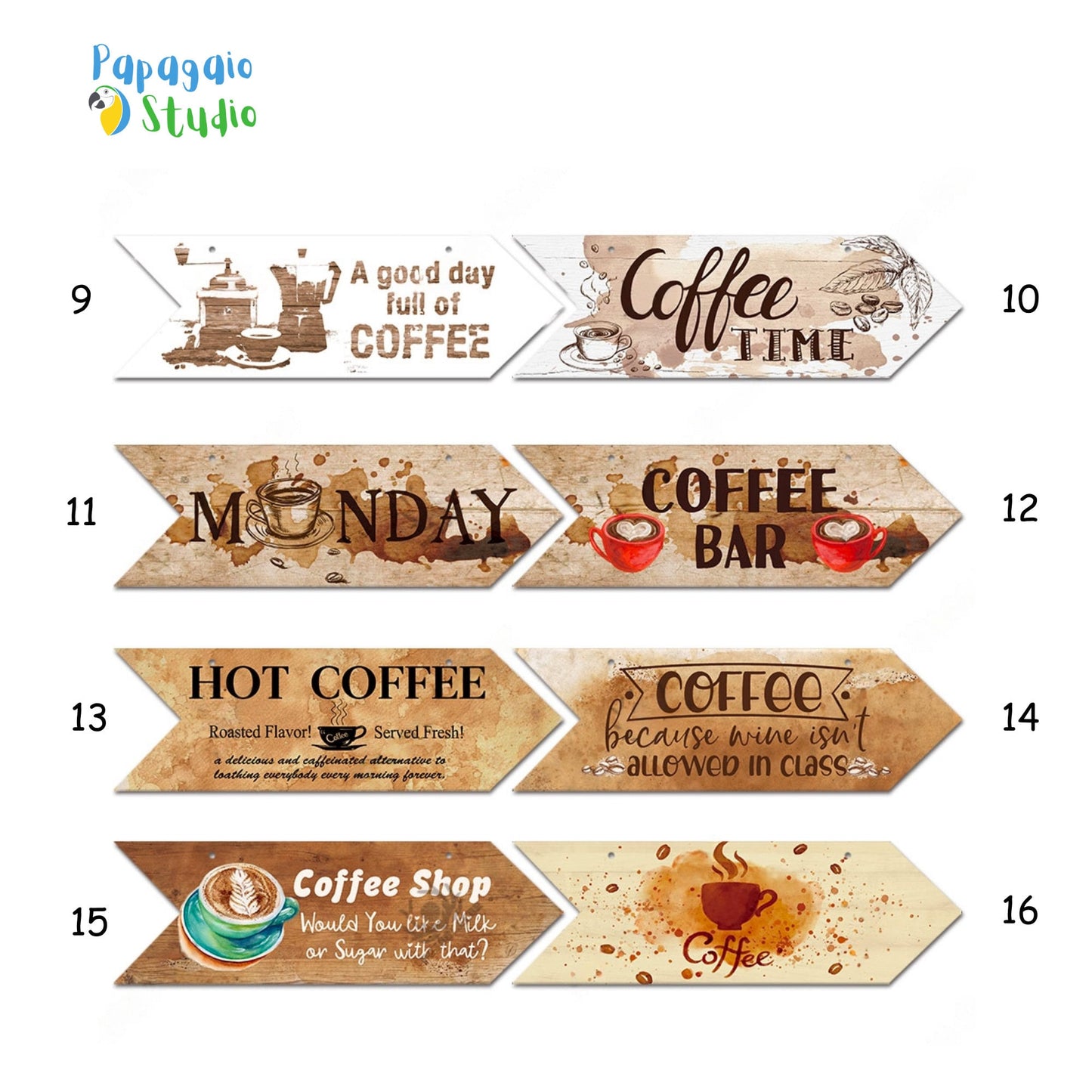 Coffee Wood Arrow Sign | Breakfast Nook Wooden Plaque Housewarming Gift Idea | Cafe Kitchen Coffee Shop Wall Hanging Decor | Papagaio Studio Etsy Shop