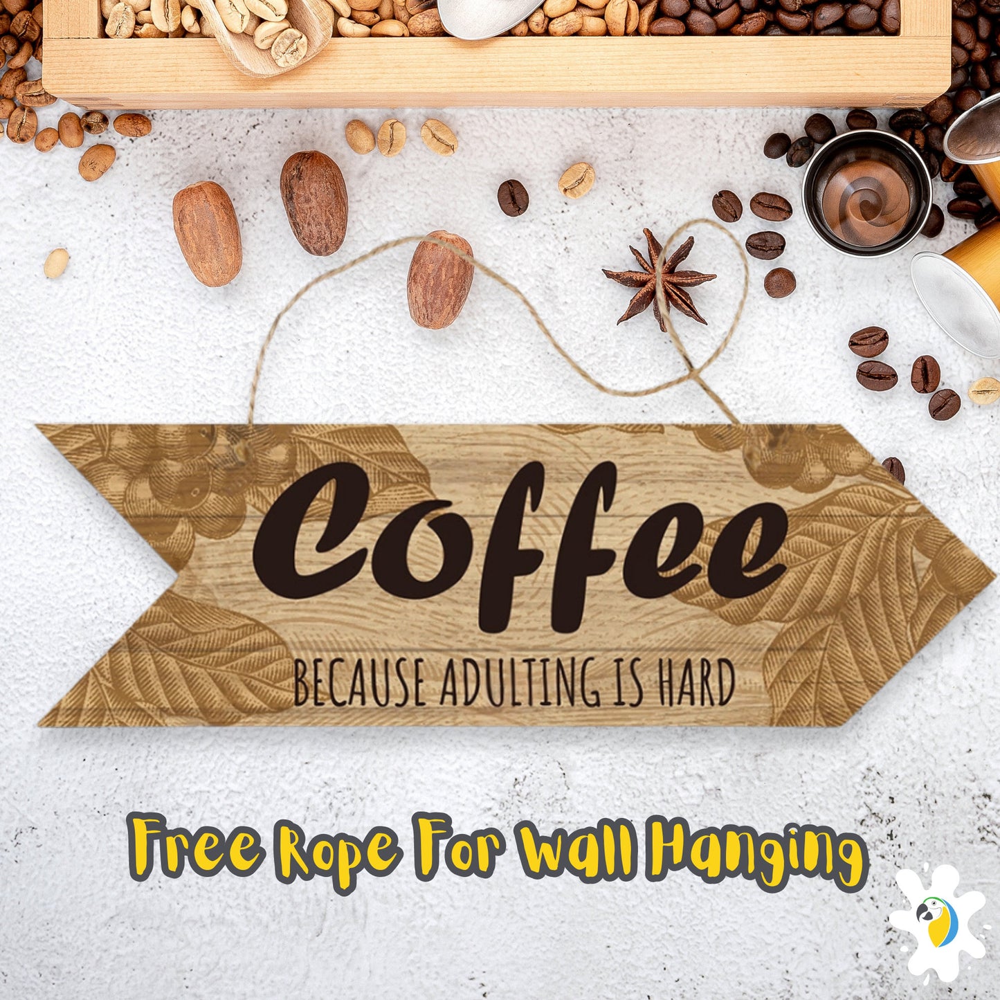 Coffee Wood Arrow Sign | Breakfast Nook Wooden Plaque Housewarming Gift Idea | Cafe Kitchen Coffee Shop Wall Hanging Decor | Papagaio Studio Etsy Shop