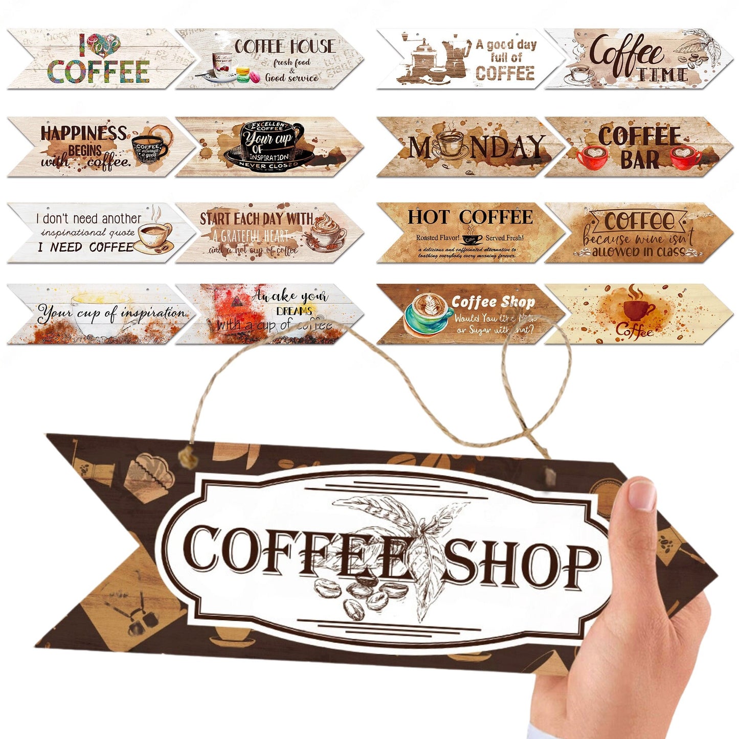 Coffee Wood Arrow Sign | Breakfast Nook Wooden Plaque Housewarming Gift Idea | Cafe Kitchen Coffee Shop Wall Hanging Decor | Papagaio Studio Etsy Shop