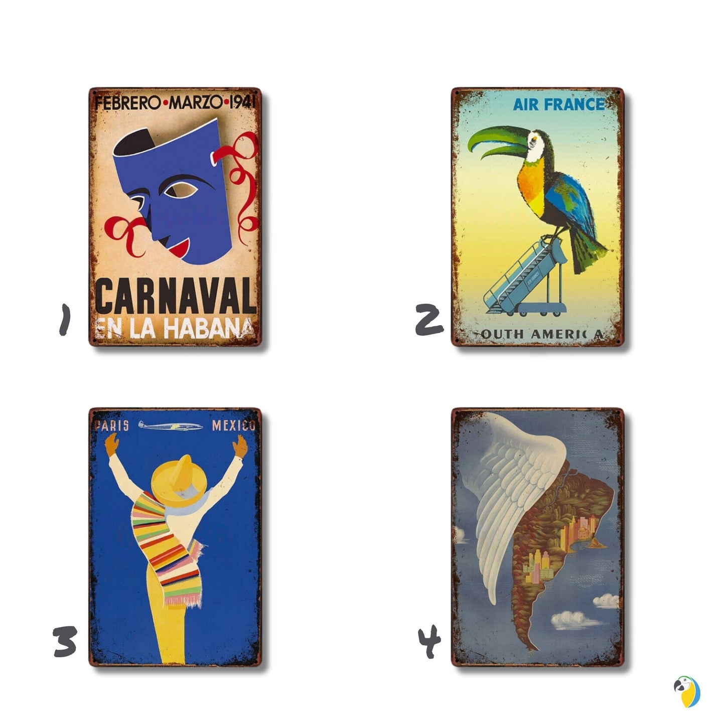 Tropical Country Travel Poster Tin Sign | Brazil & South America Wall Hanging | Carnival Cuba Hawaii Guatemala Sunny Countries Metal Print