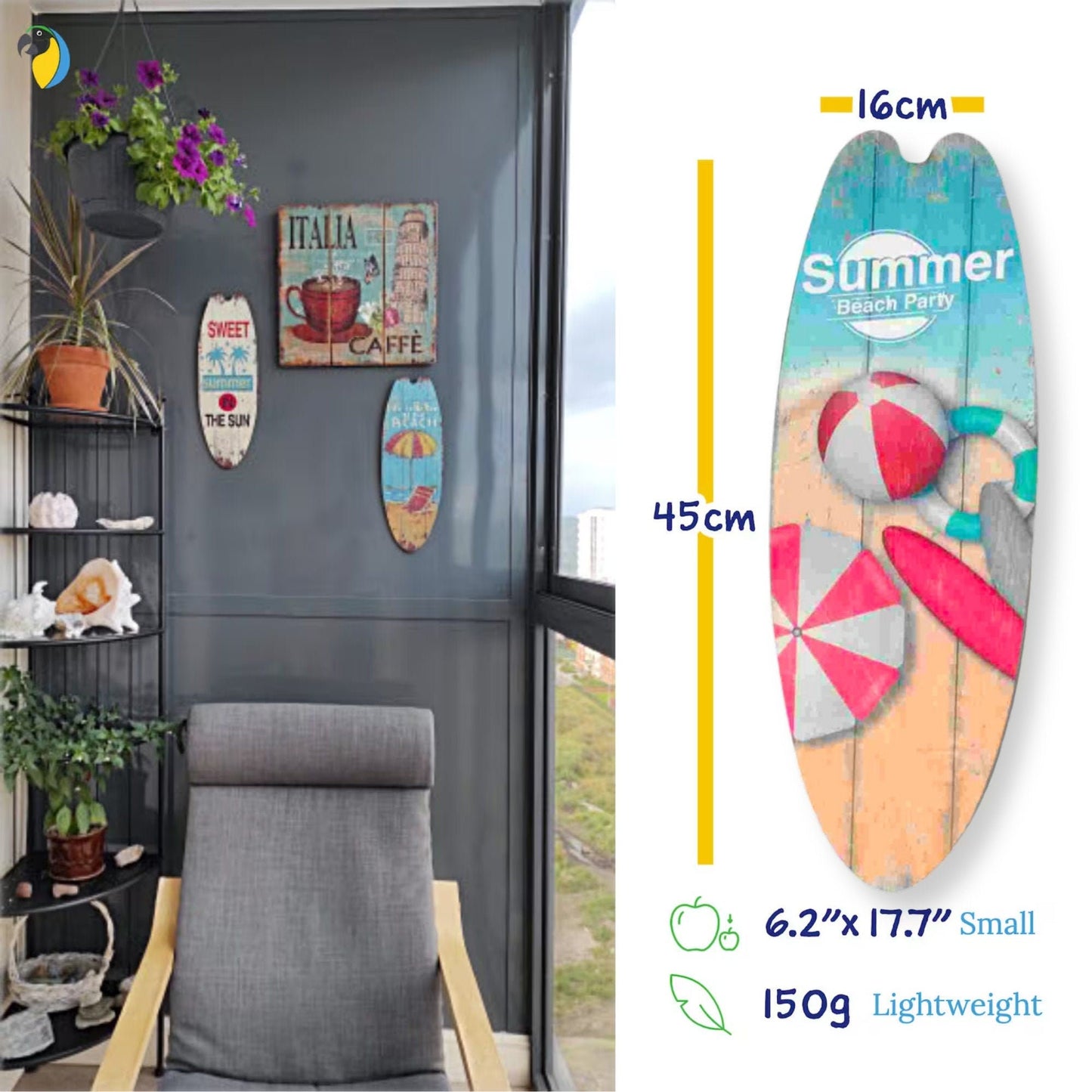 Surfboard Wall Hanging 3-Pack Deal | Summer Surfing Decorative Wood Plaque | Beach & Coastal Welcome Signs Hanger For Porch Outdoor Decor | Papagaio Studio Etsy Shop