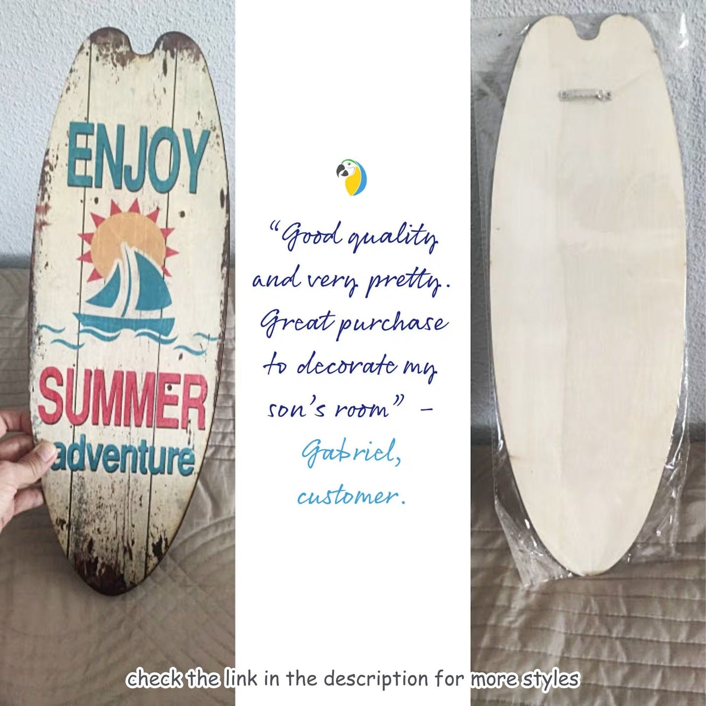 Surfboard Wall Hanging 3-Pack Deal | Summer Surfing Decorative Wood Plaque | Beach & Coastal Welcome Signs Hanger For Porch Outdoor Decor | Papagaio Studio Etsy Shop