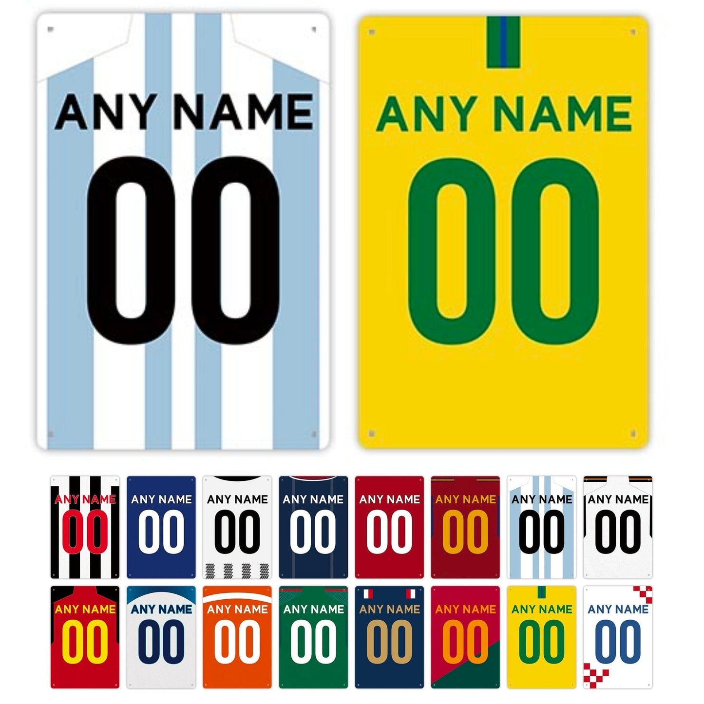 Personalized Football Team Jersey Tin Sign | Custom Name & Number Soccer Shirt Sports Fan Gift | Futsal Player Metal Print | Kids Room Decor